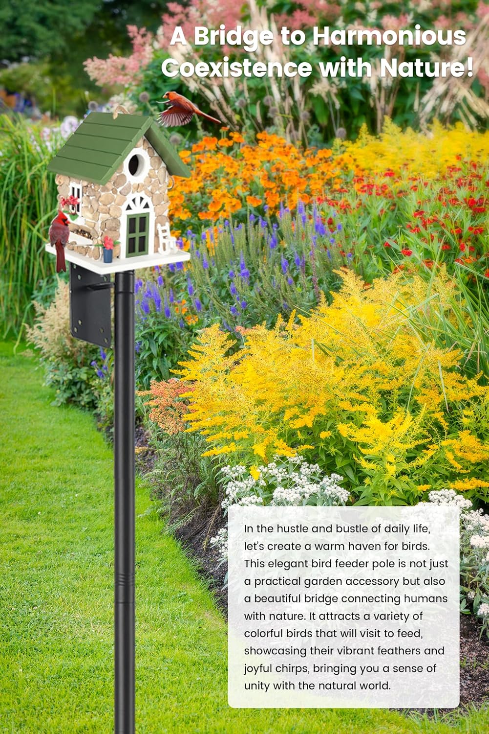 102" Heavy Duty Bird Feeder Pole, 1" Steel Adjustable Outdoor Stand with 5-Prong Anti-Tip Base, Universal Mount for Hummingbird Feeder & Bluebird House, Easy Setup