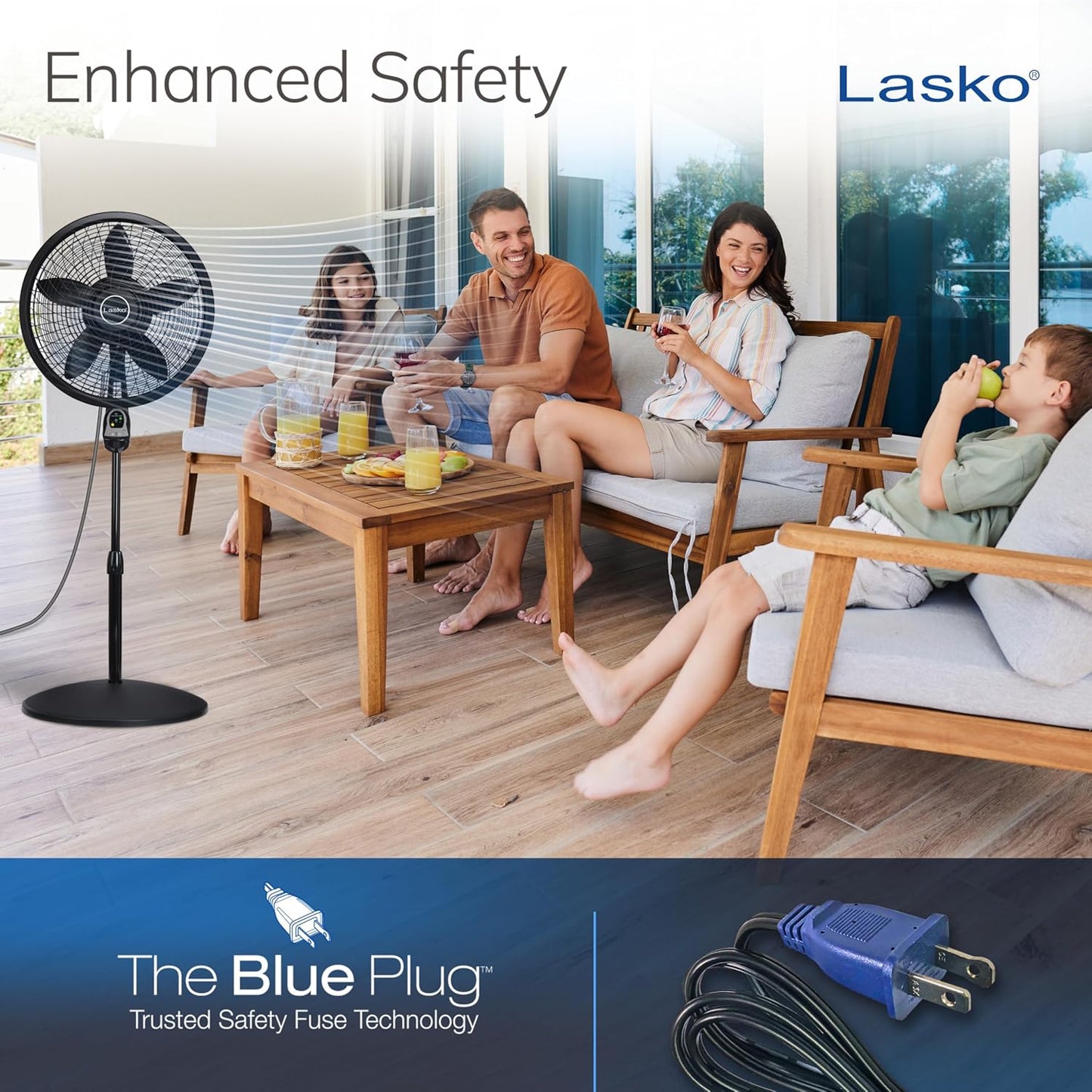 Lasko Oscillating Cyclone Pedestal Fan, Adjustable Height, Timer, Remote Control, 3 Speeds, for Bedroom, Living Room, Home Office, 18", Black, 1843