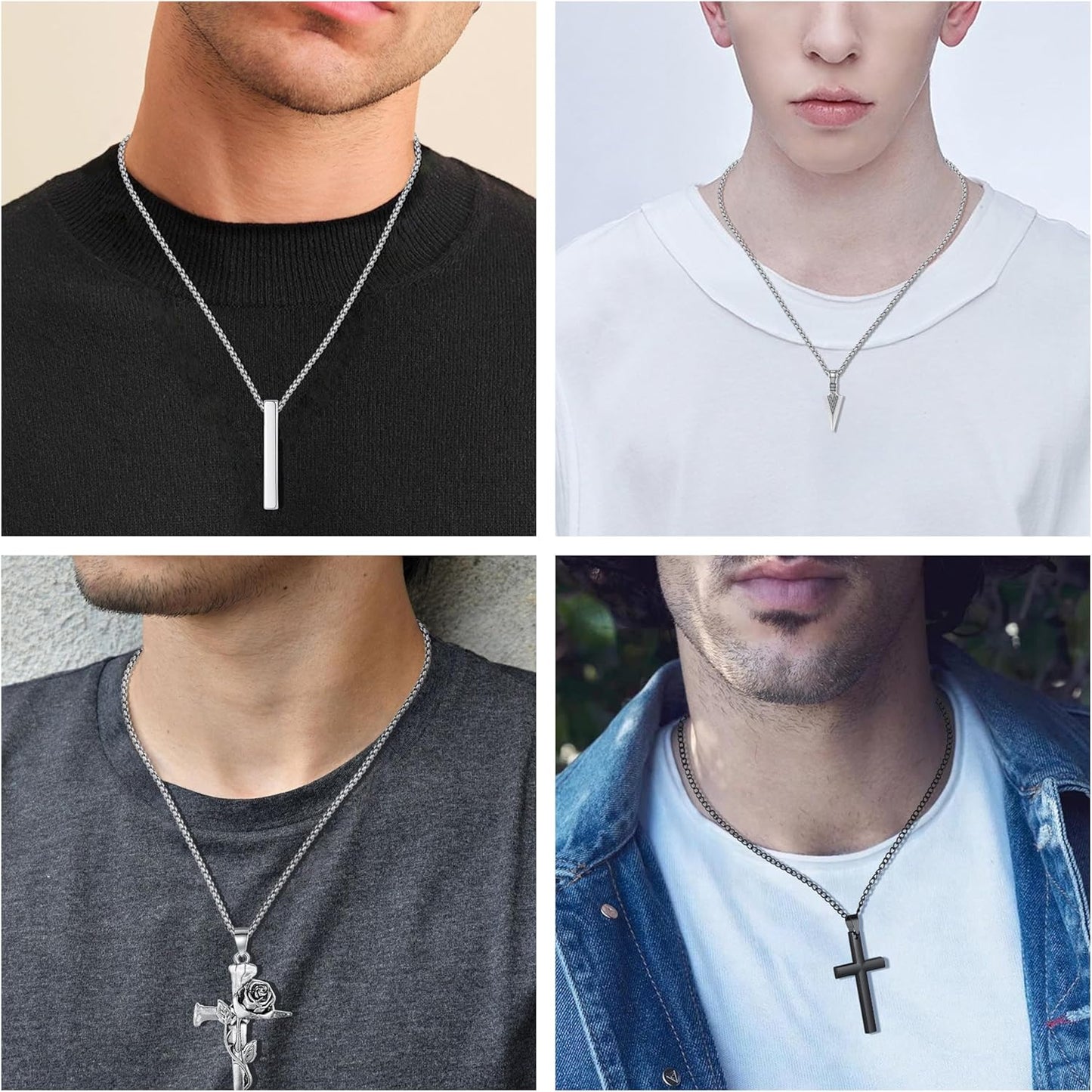 MAIBAOTA 8 Pcs Necklace for Men, Mens Necklaces Jewelry Set, Black and
