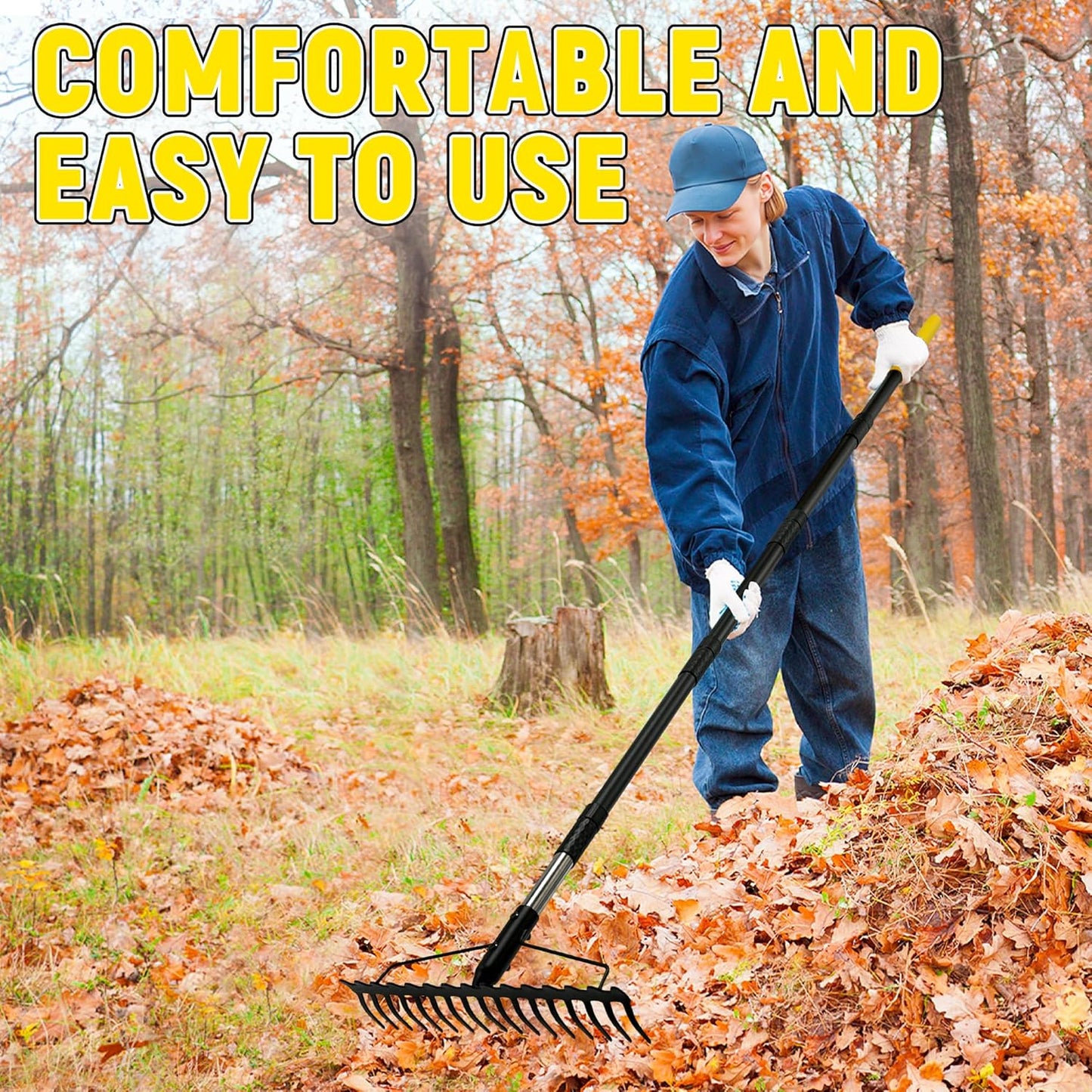 Bow Rake, 68-Inch Adjustable Handle Garden Rake with 17 Steel Tines, H