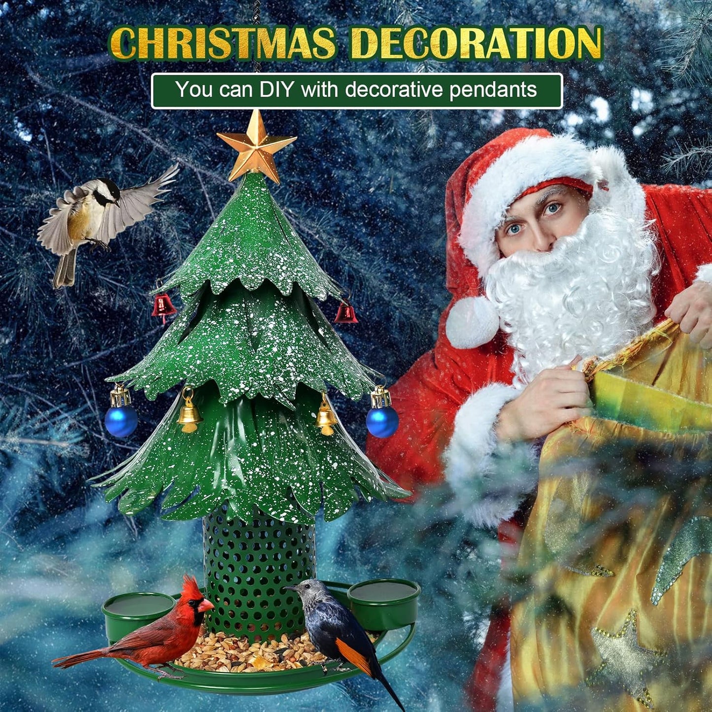 Christmas Tree Bird Feeders for Outdoor, Metal Hanging Outdoors, Wild Bird Feeders Cardinal as a Great Gift for Bird Lovers.Christmas Decorations