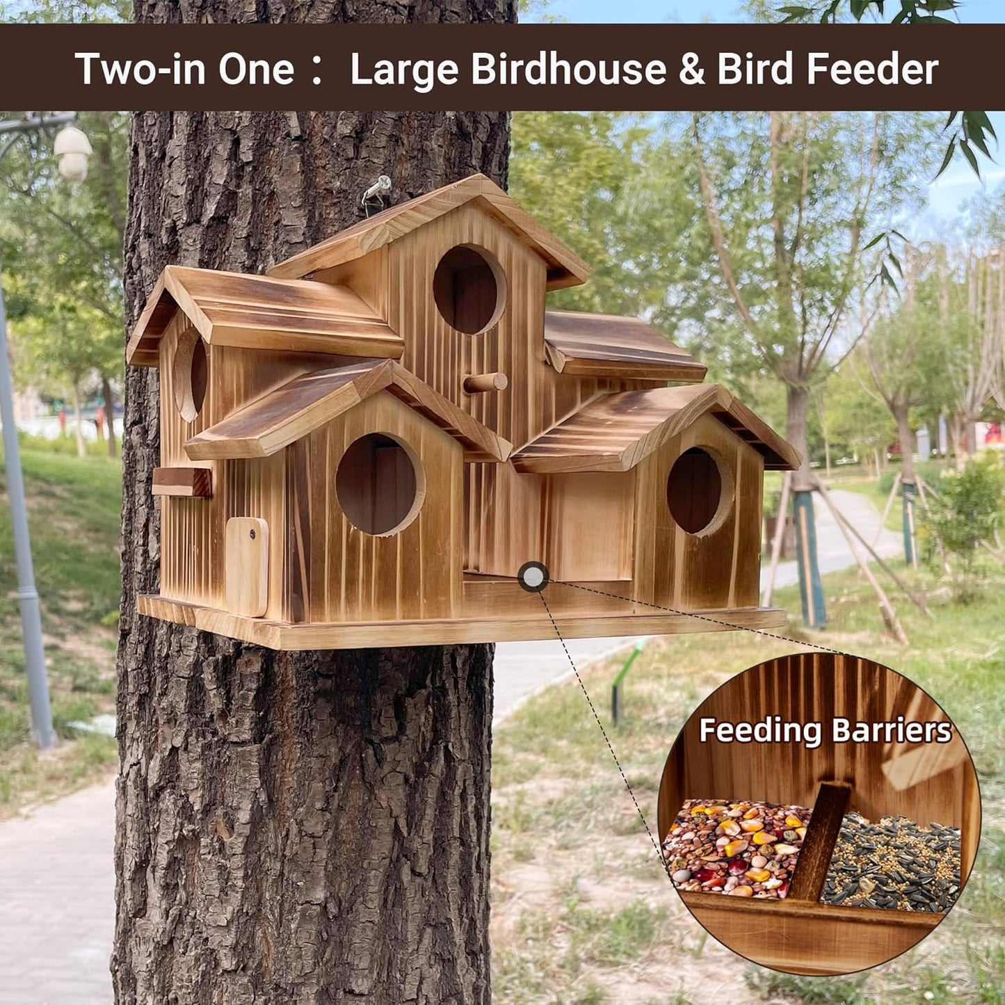 Bird House for Outside 5 Hole Bird Houses Room for 5 Bird Families Lar