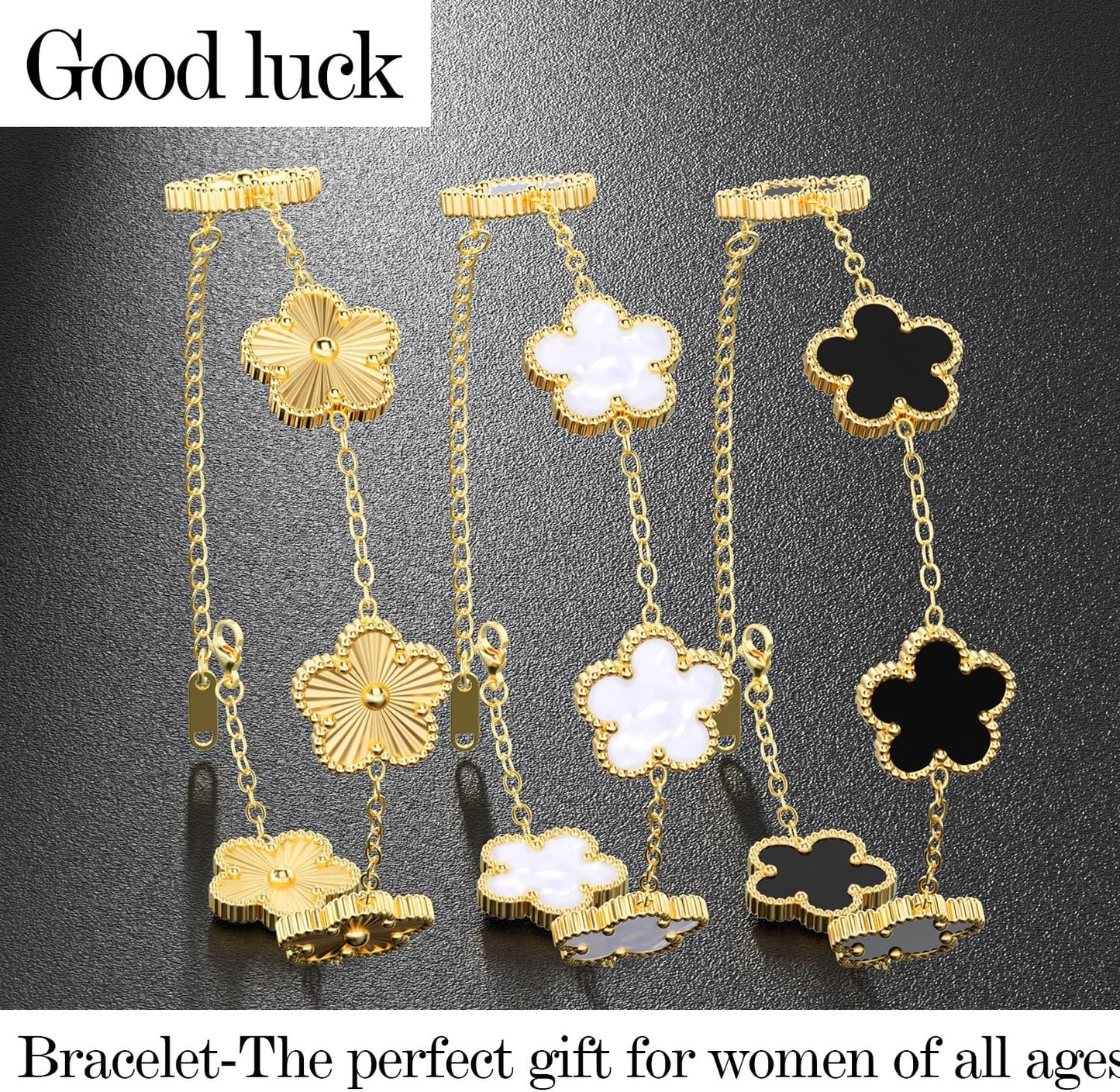 AICase 18K Gold Plated Clover Bracelet Dupes Gold/White/Black Bracelet