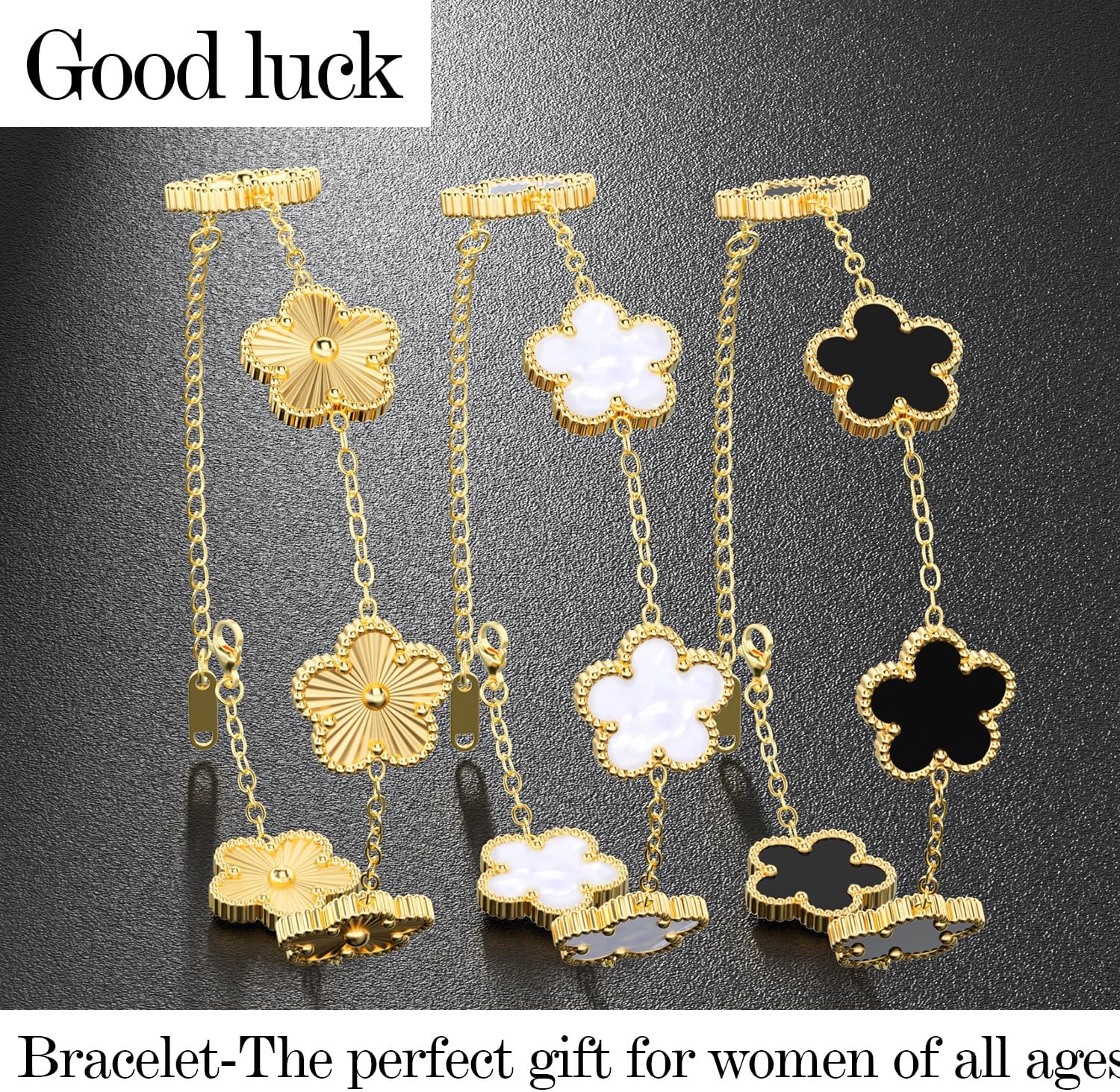 AICase 18K Gold Plated Clover Bracelet Dupes Gold/White/Black Bracelet