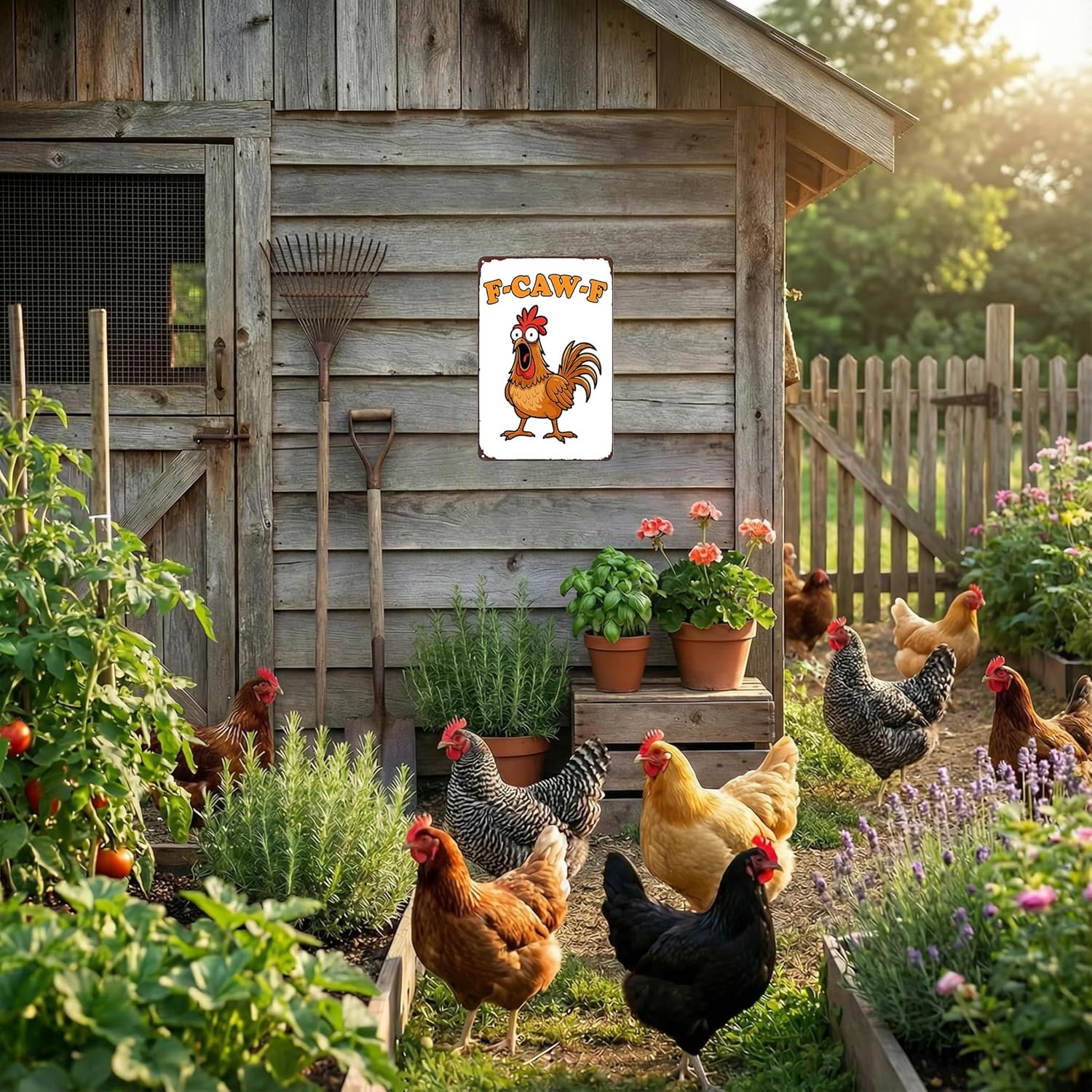 Funnysign Chicken Gifts Vintage Chicken F-CAW-F Tin Sign for Chicken-C