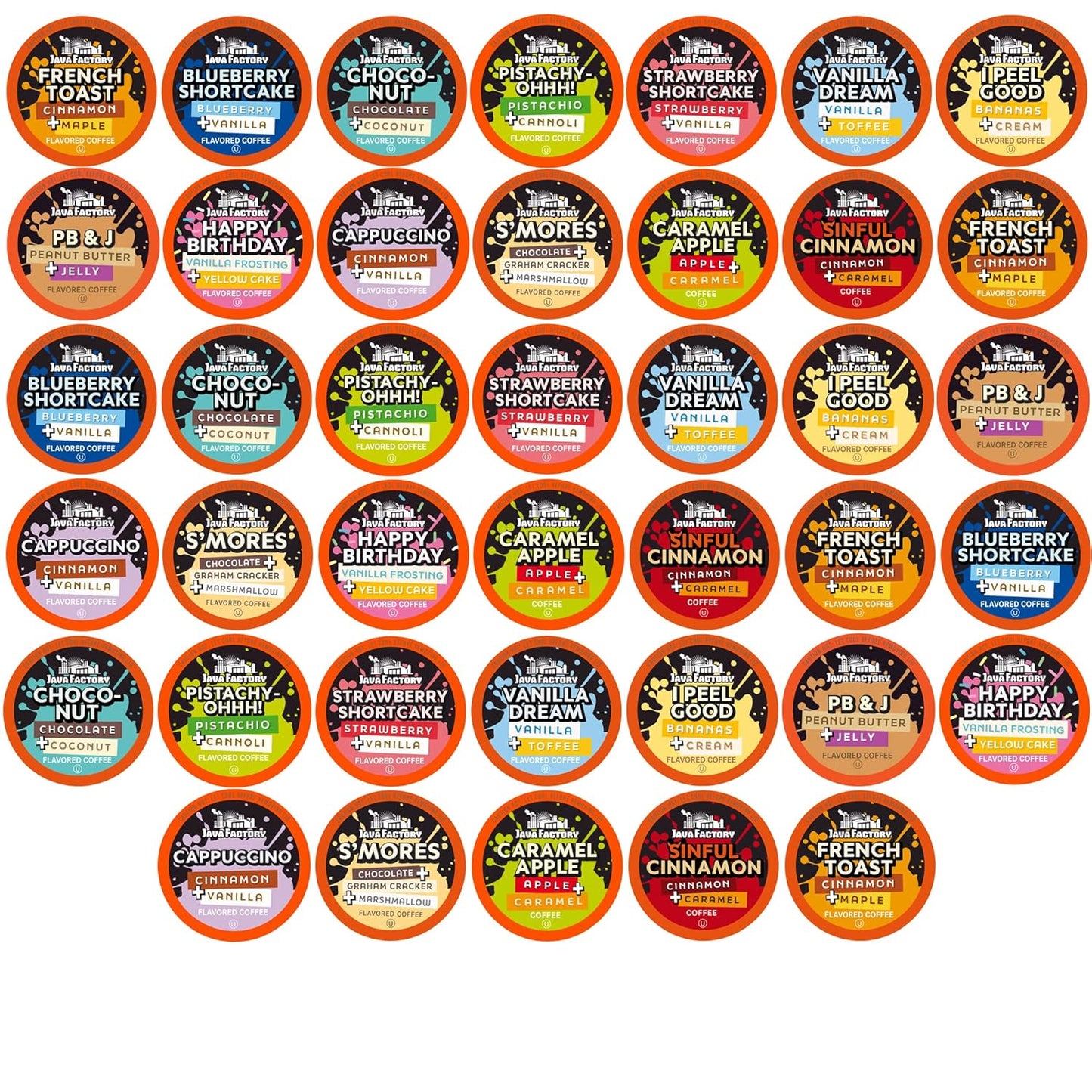 Java Factory Flavored Coffee Pods, Assorted Sampler, Variety Pack, Com