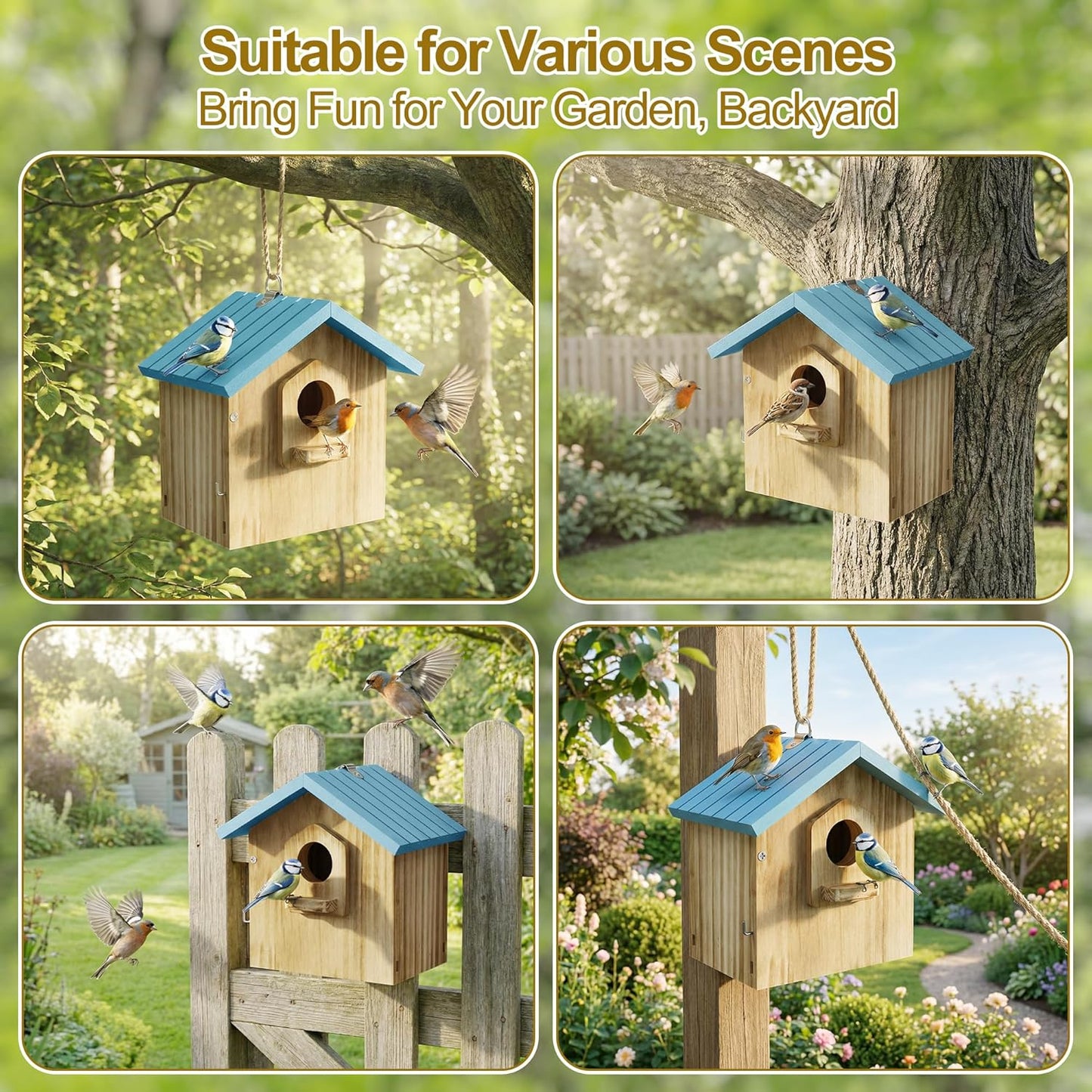 Auslar Bird House for Outside, Wooden Birdhouses for Outdoors, Bluebir