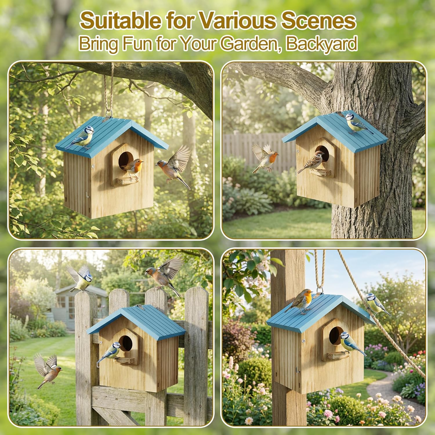 Auslar Bird House for Outside, Wooden Birdhouses for Outdoors, Bluebir