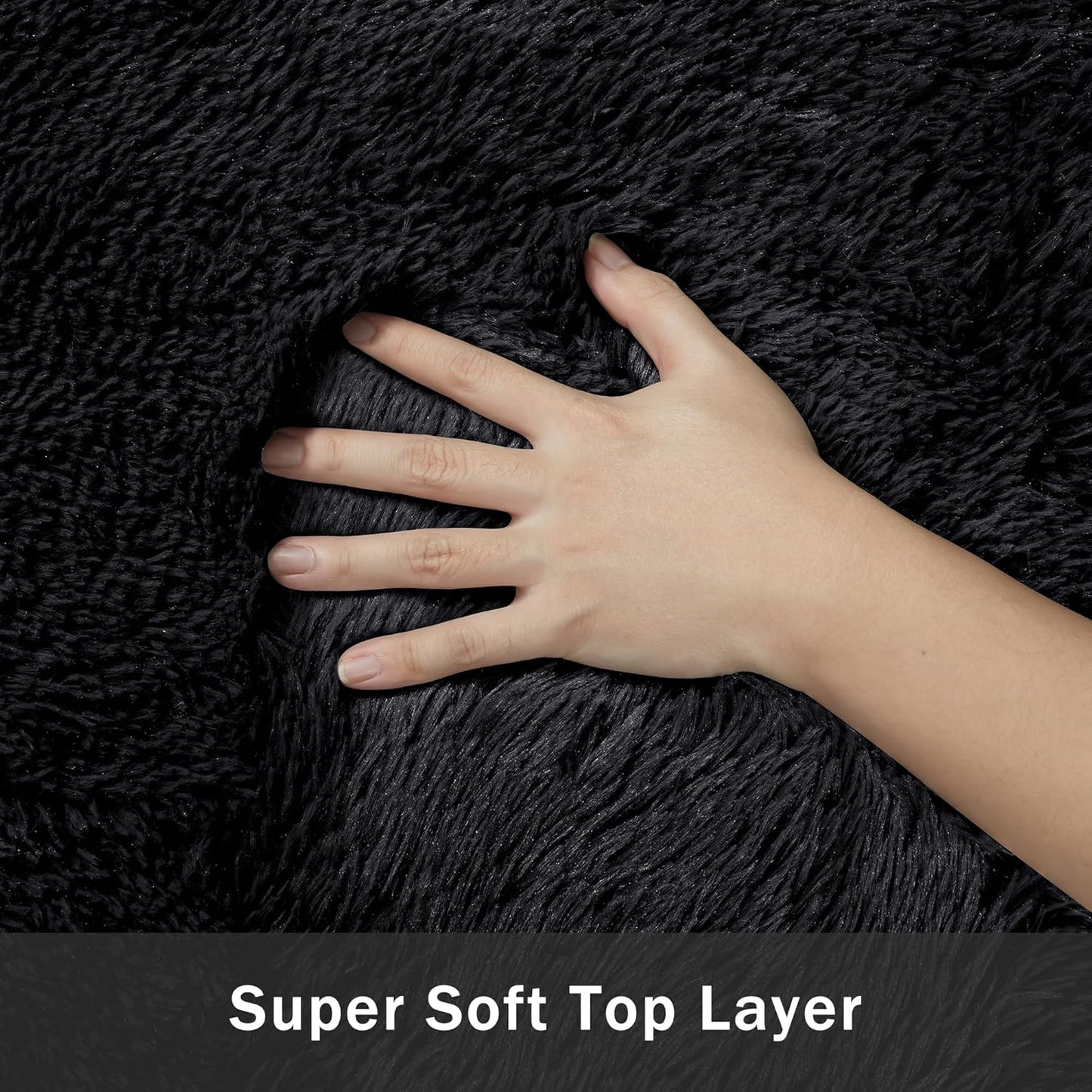 8x10 Area Rug for Living Room:Ultra Soft Fluffy Shag Black Rugs,Large Fuzzy Plush Indoor Non Slip Carpet Washable Rug for Bedroom Kids Nursery Office Dorm Modern Decor(Black)