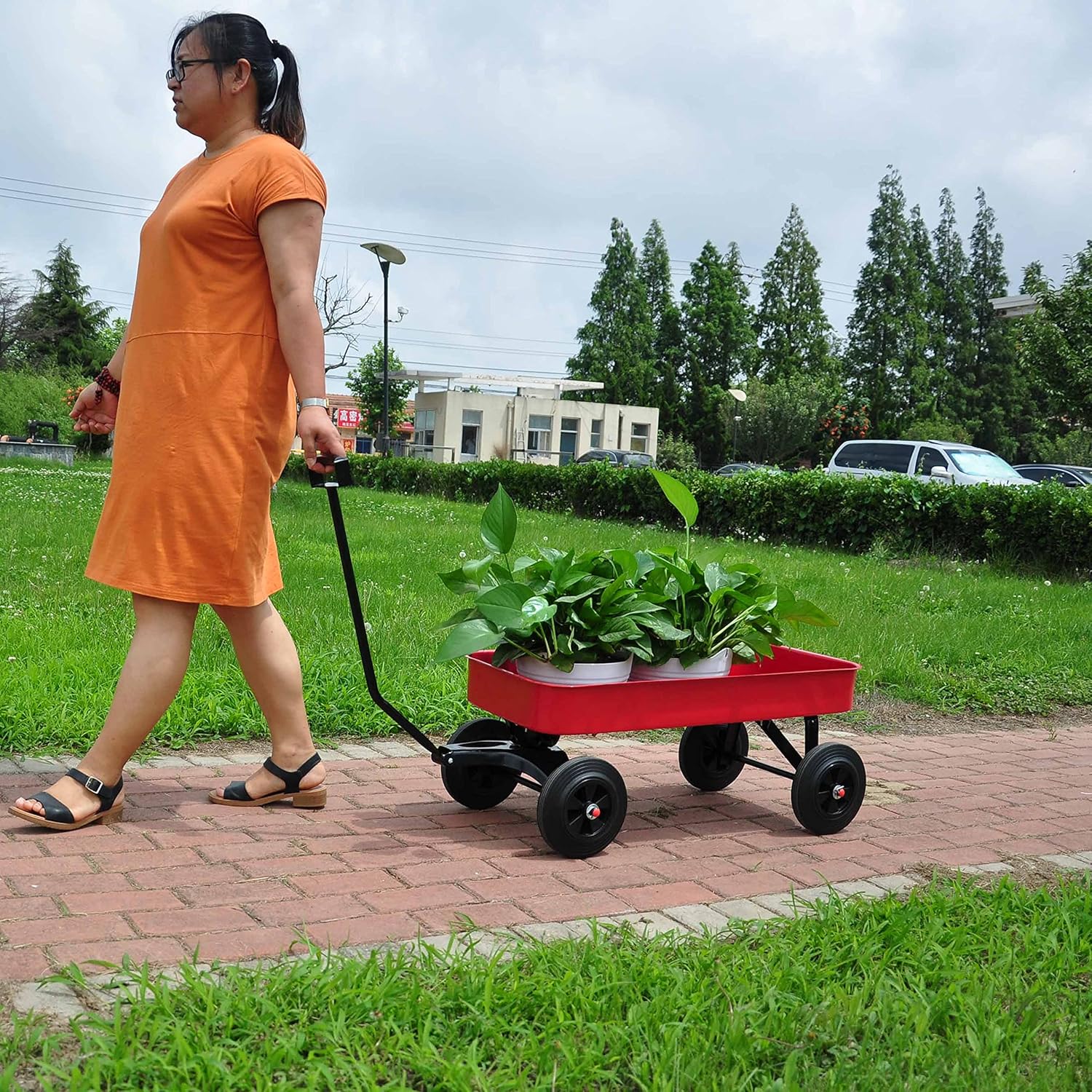 Garden Cart Outdoor Utility Wagon with Solid Wheels Beach Wagon,All Te