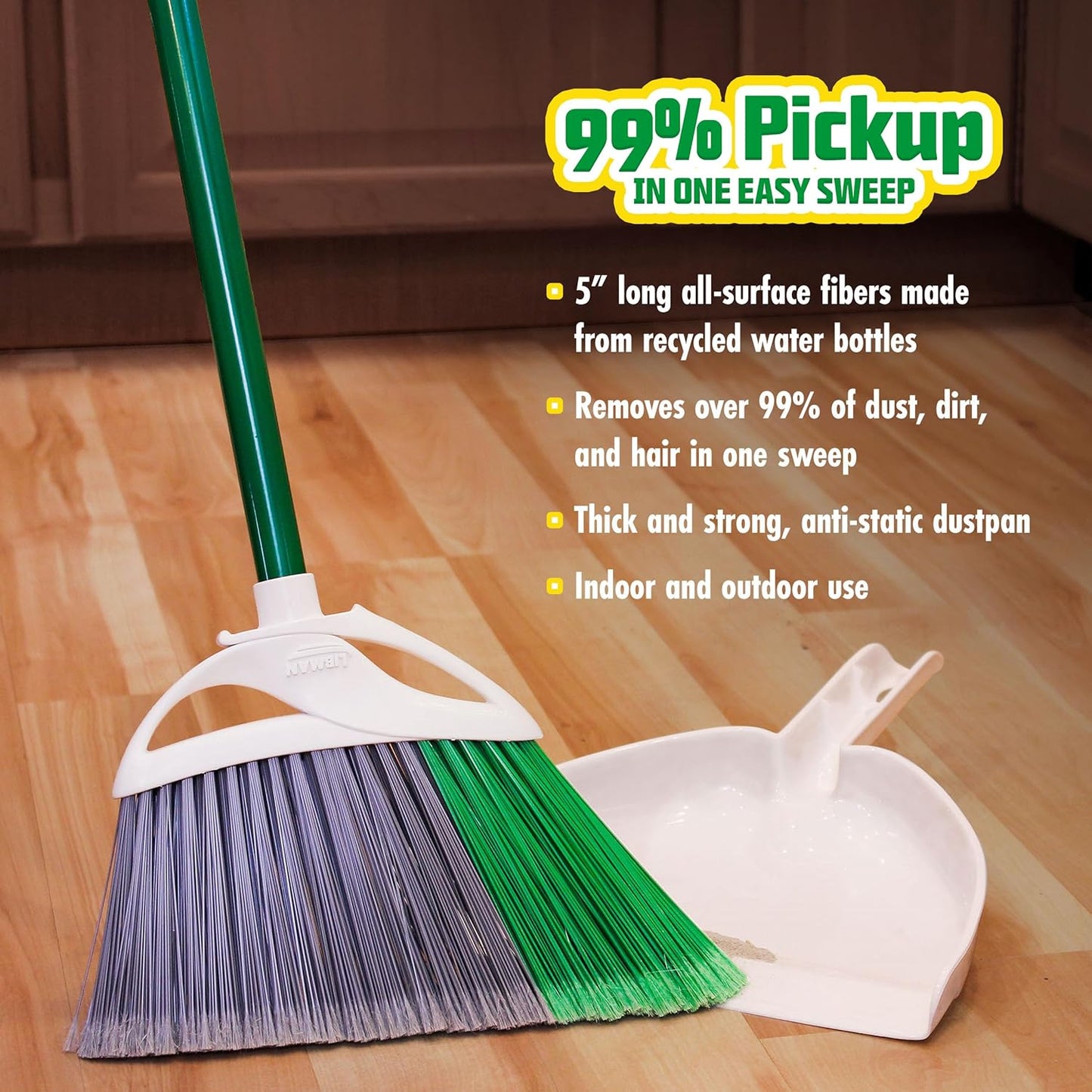 Libman FlexTech 빗자루, 쓰레받기 콤보 세트, 실내 및 실외 바닥 청소용, 애완동물, 강아지 털 빗자루, 139.7cm(55인치) 정밀 각도 빗자루, 손잡이 3개, 너비 27.9cm(11인치), 너비 26cm(10.25인치) 더스트 팬