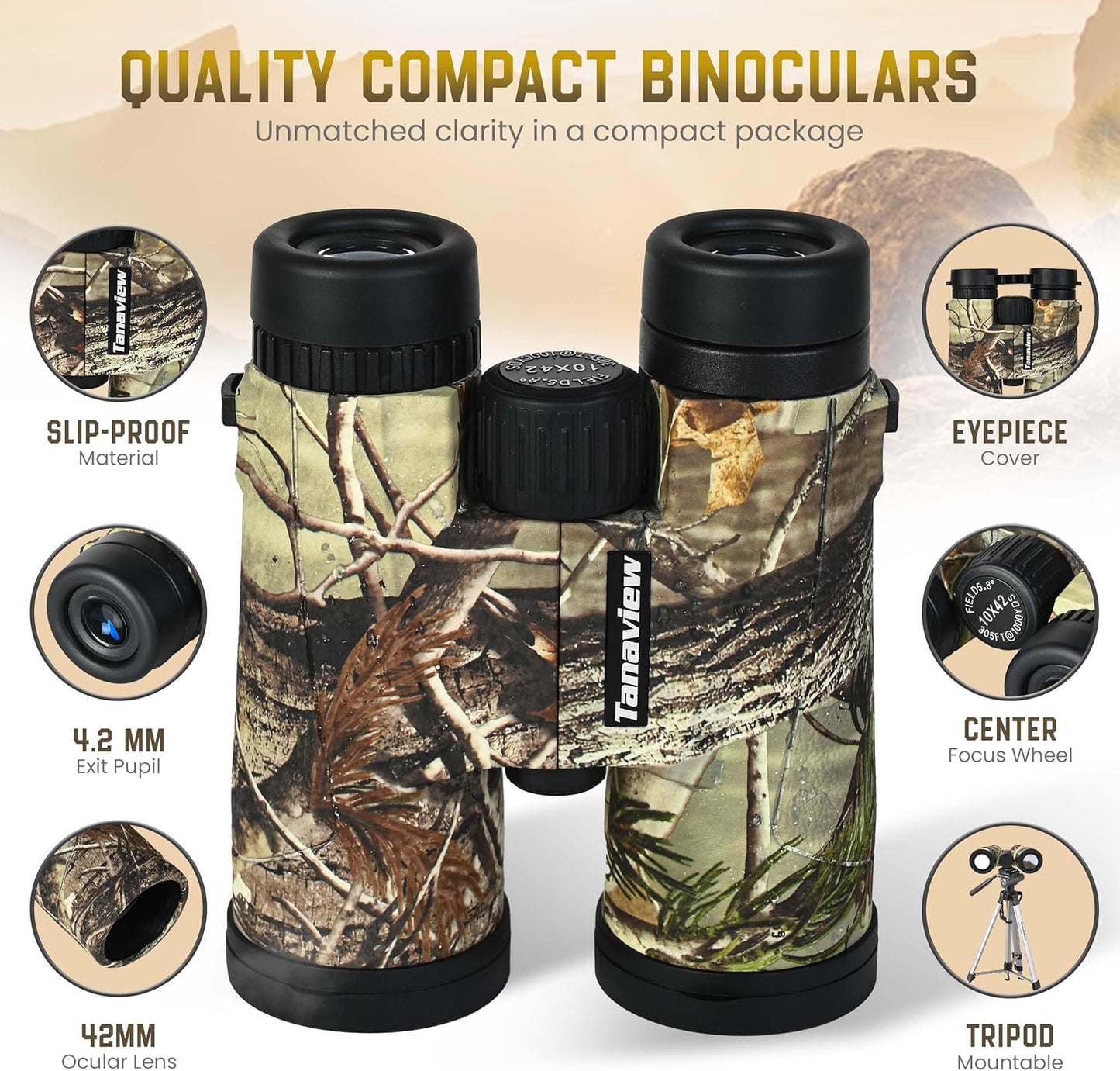 10X42 Compact Binoculars for Adults - Long Distance, High Powered Binoculars with Travel Case - Extra Bright Light & Large Field of View - Lightweight, Water & Fog Proof, Hunting, Bird Watching