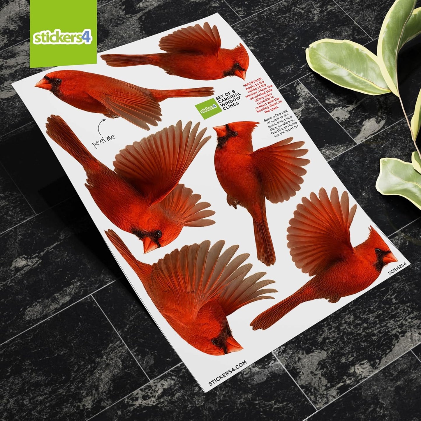 6 x Red Cardinal Window Clings - Cardinal Decor Bird Window Strike Prevention