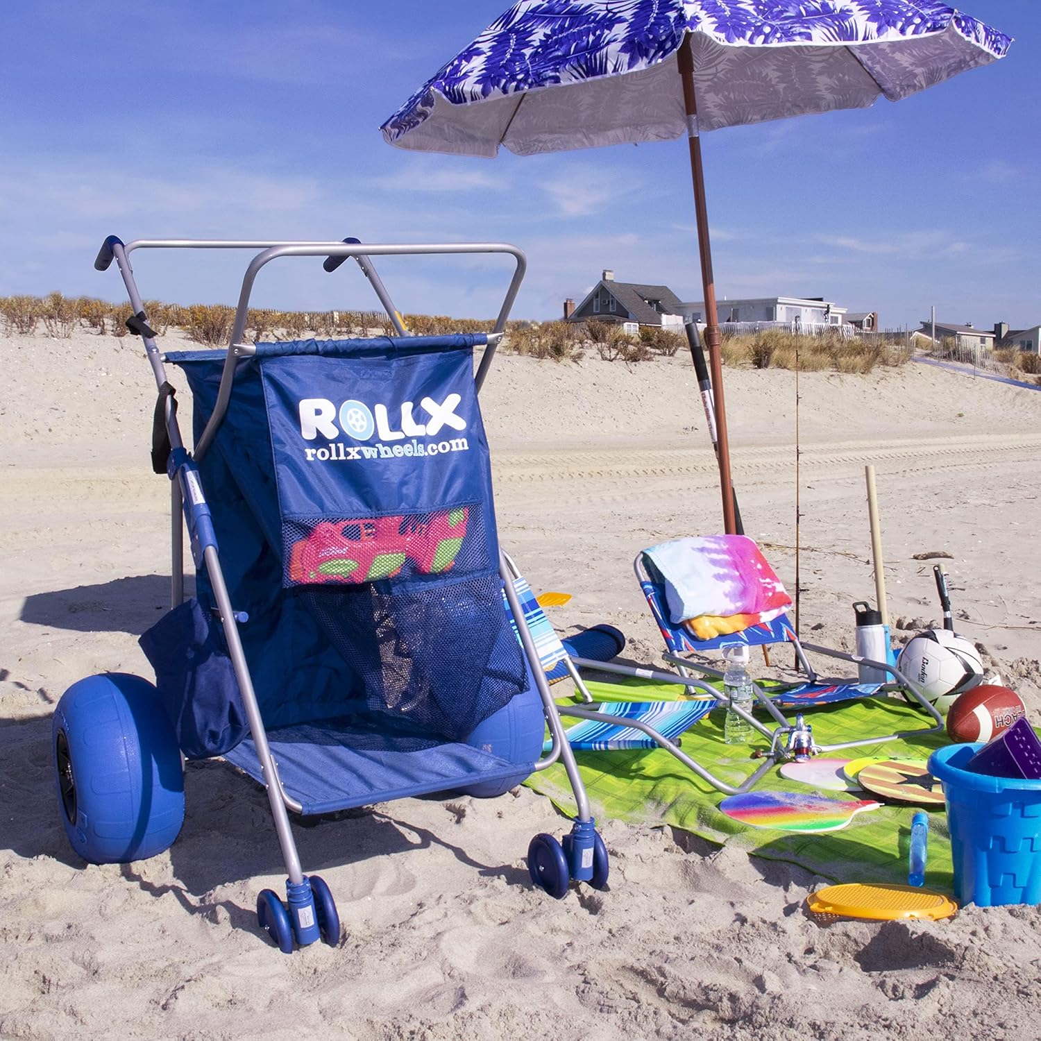RollX Big Balloon Wheel Beach Cart for Sand, Foldable Storage Wagon wi