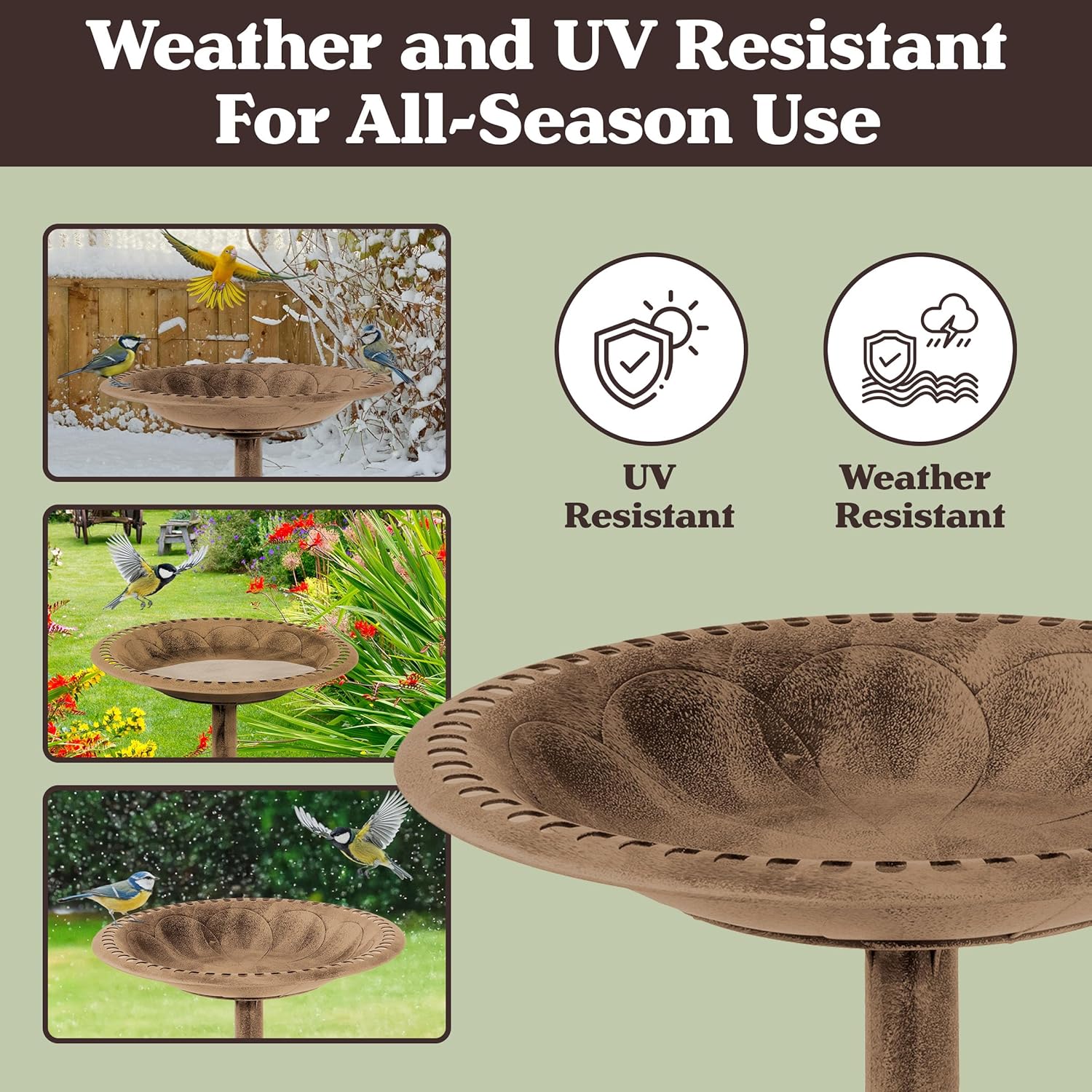 Pure Garden 50-LG1074 Antique Bird Bath-Weather Resistant Resin Birdba