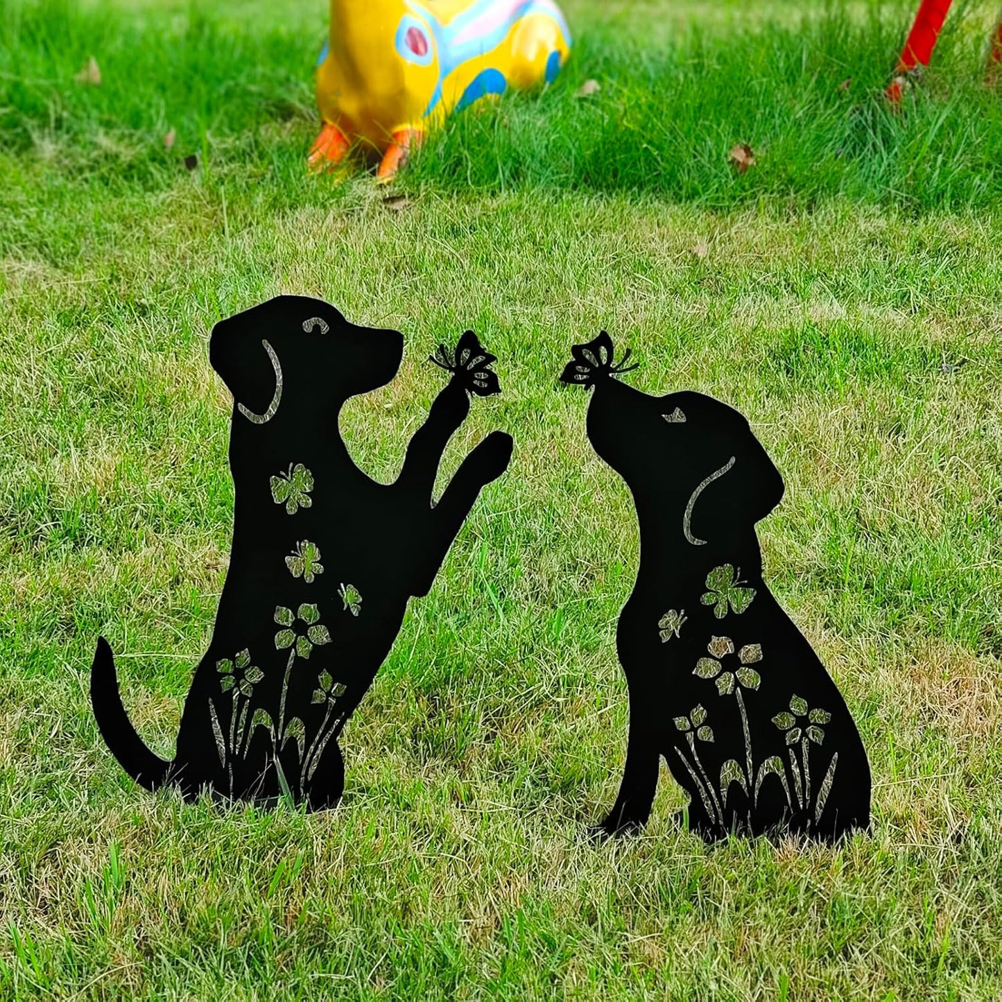 2 Pack Decorative Garden Stakes - 15" Rust-Resistant Metal Dog Silhoue