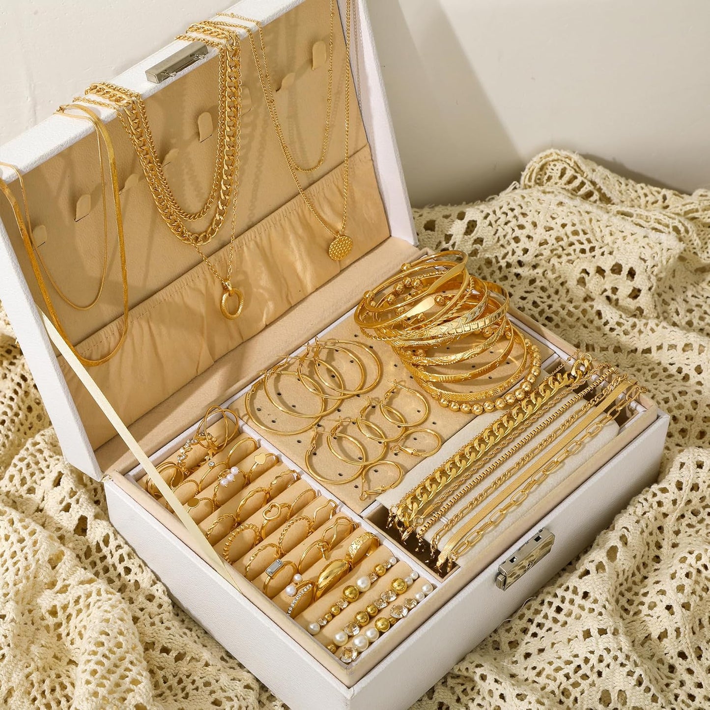 FAXHION 68 Pcs Gold Jewelry Set for Women with 7 Necklace, 17 Bracelet