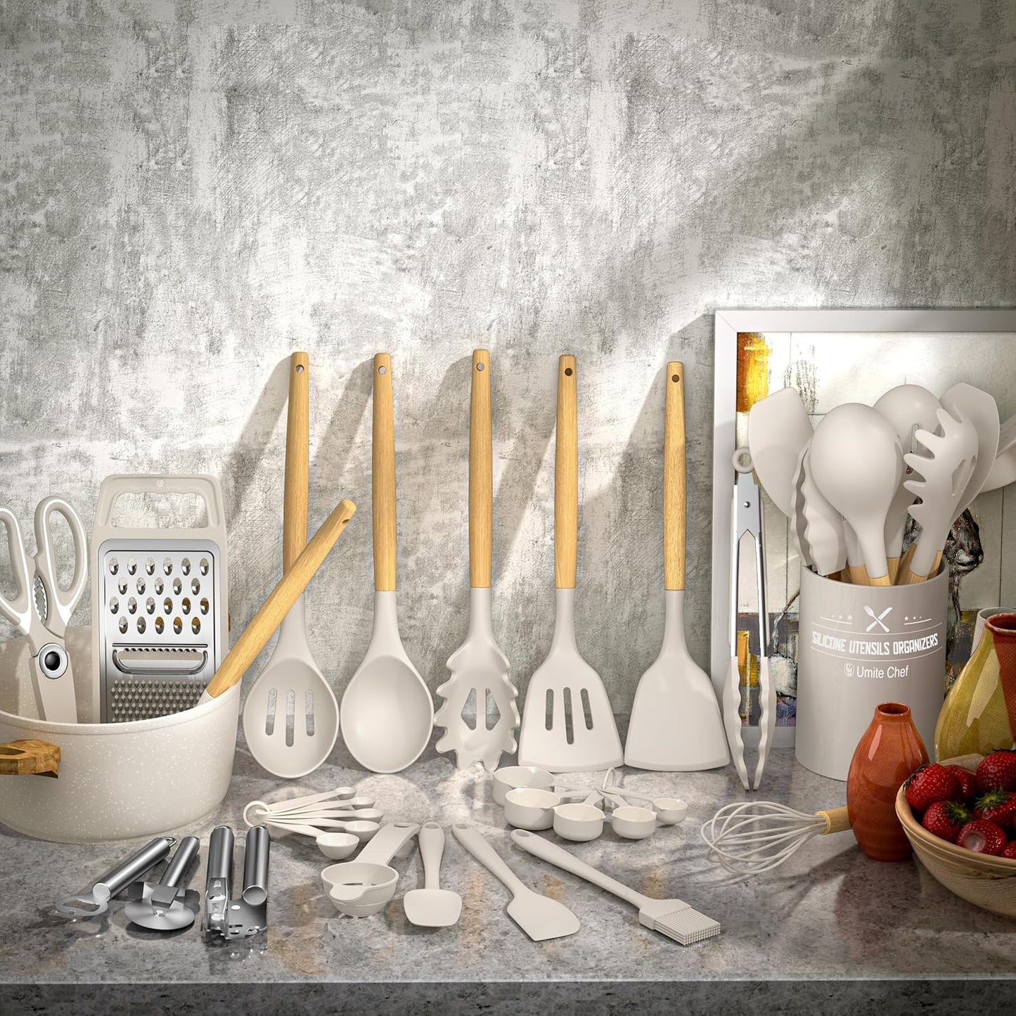 Cooking Utensils Set- Umite Chef Khaki Silicone Kitchen Utensils Set, 