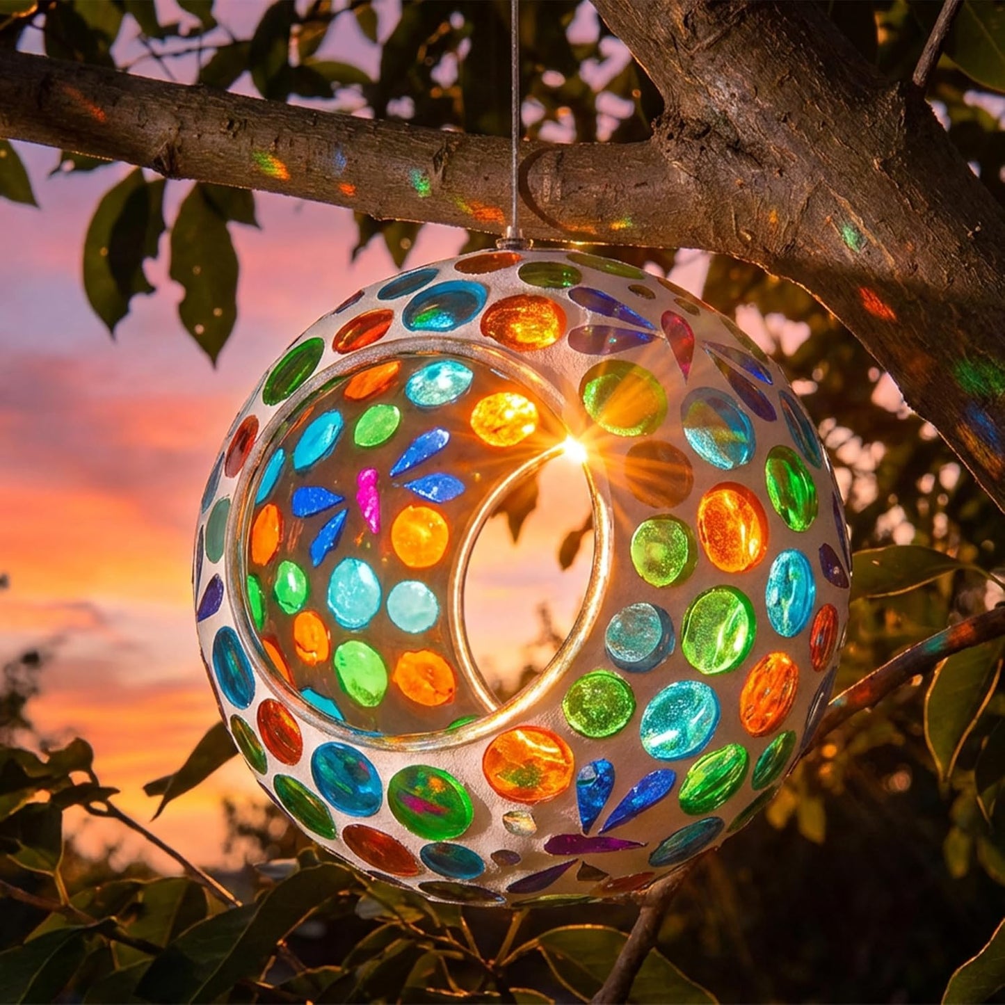Sunnydaze 6-Inch Glass Mosaic Hanging Bird Feeder for Outdoors - Fly-T