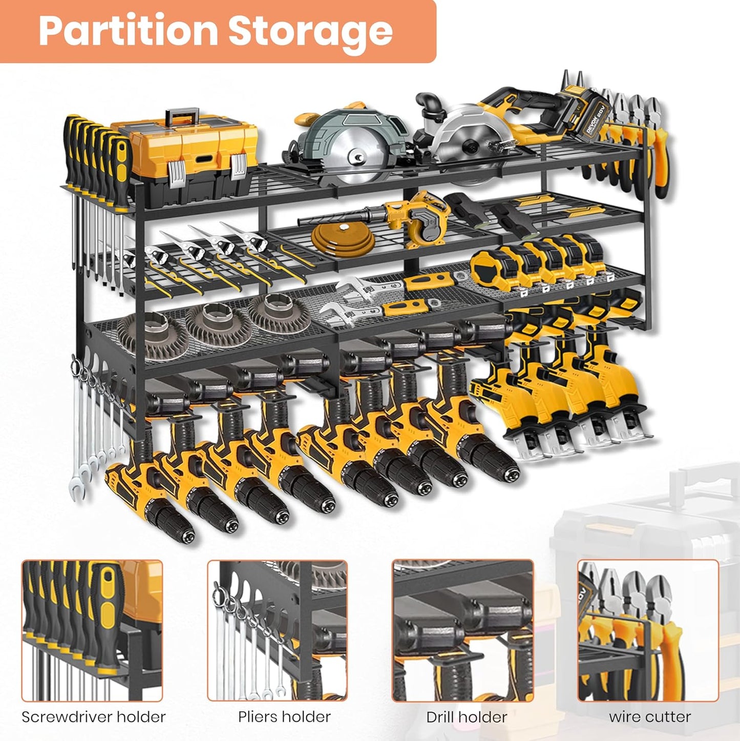 SINTIKI 49'' Large Power Tool Organizer Wall Mount, 4 Layer Tool Stora