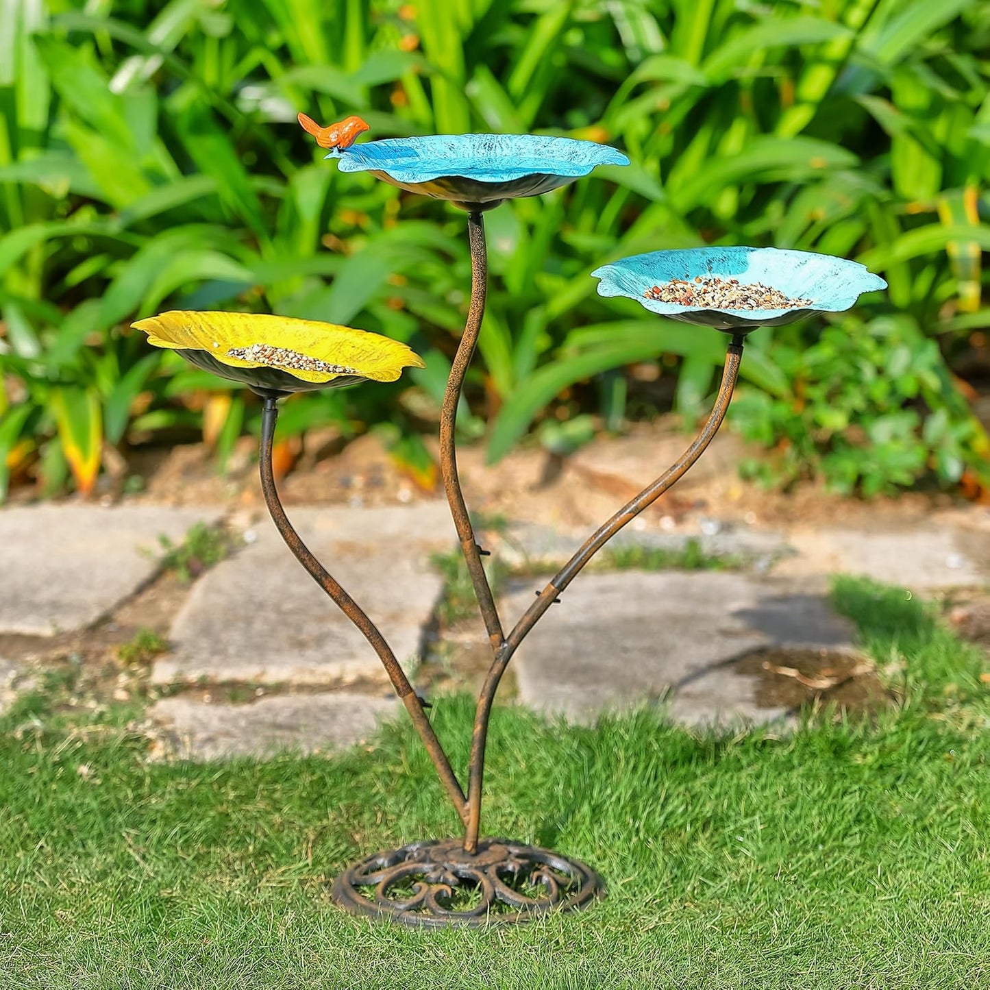 Cast Iron Pedestal Bird Bath Feeder Combo for Outside, Heavy Duty Outdoor Bird Bath/Feeder for Wildlife, Stable and Easy to Clean Birdbath