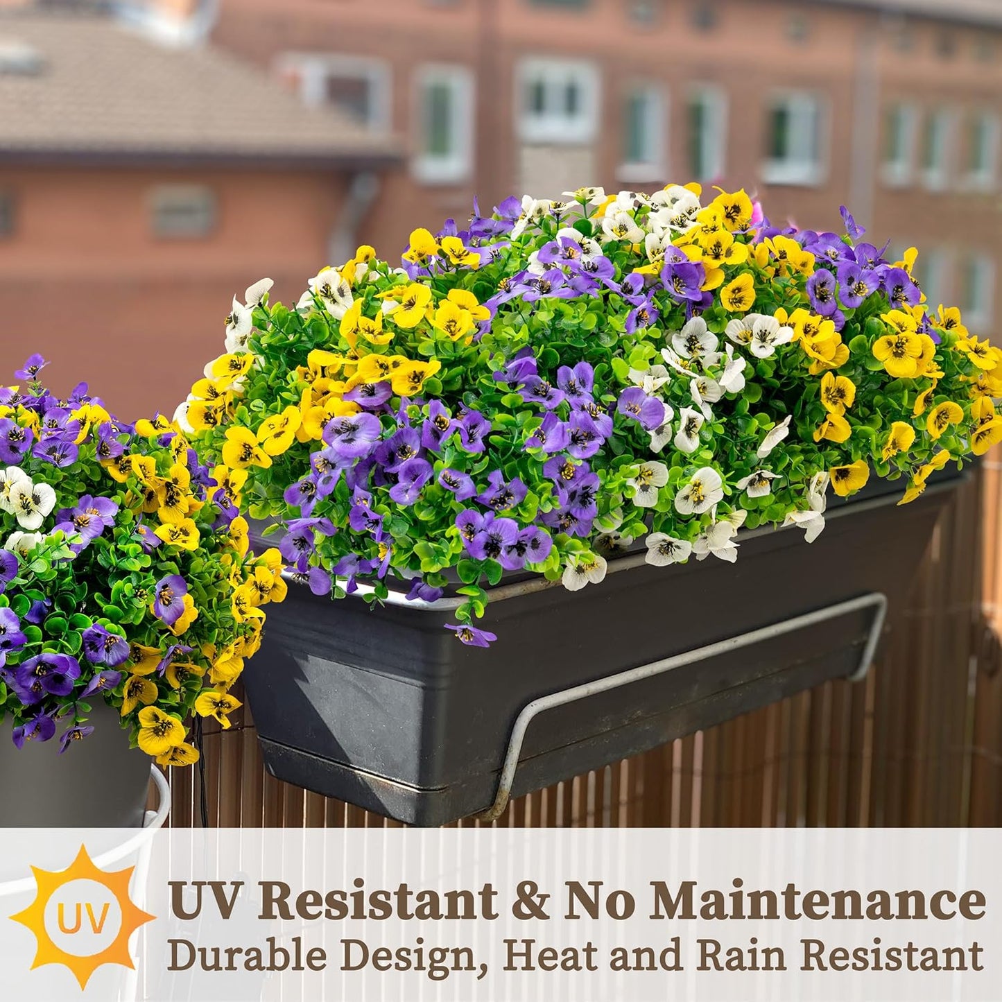 12 Bundles Artificial Fake Pansy Flowers for Outdoor - Yellow, White & Purple Faux Pansies Flowers, Fake Flowers for Outdoor Planters, Porch, Garden, Window Boxes, and Home Decoration