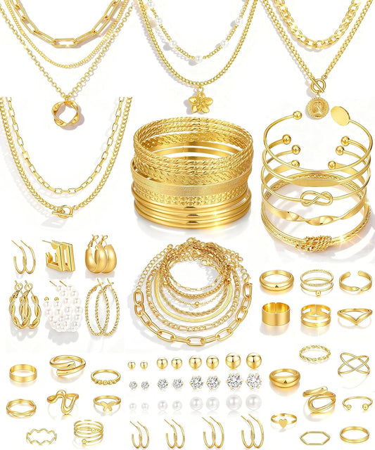 17 MILE 78 Pieces Gold Jewelry Set for Women, 9 Necklace, 24 Bracelet,