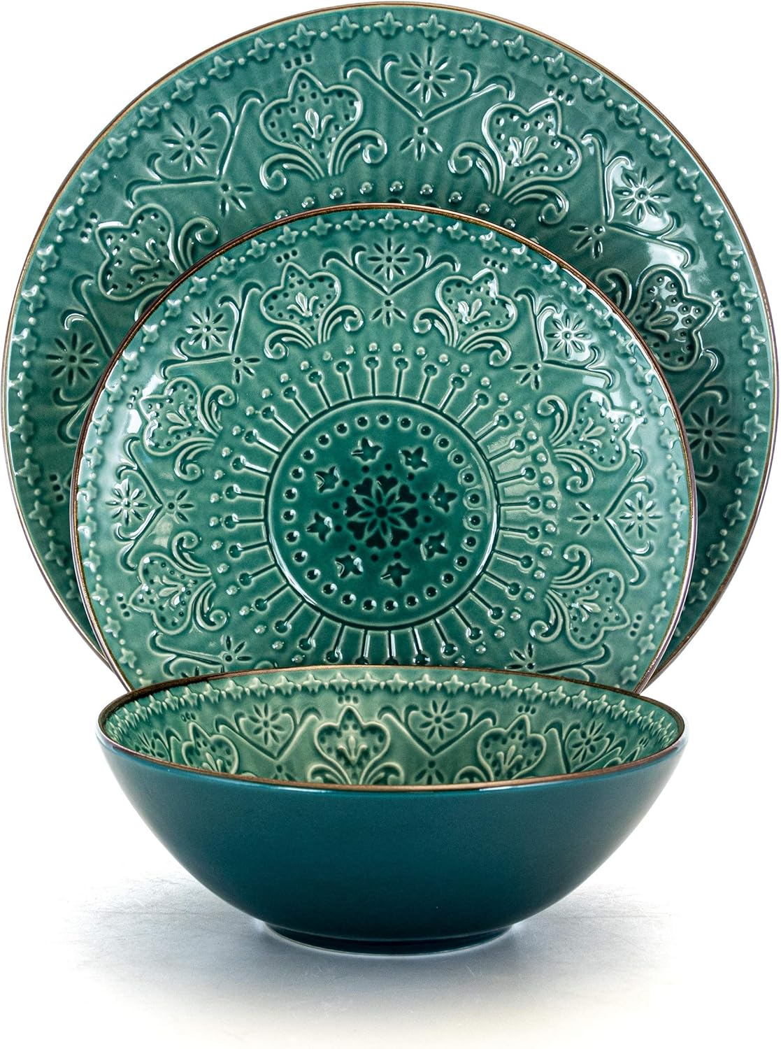 Elama Sea Foam Mozaic 16 Piece Round Stoneware Dinnerware Set in Sea G