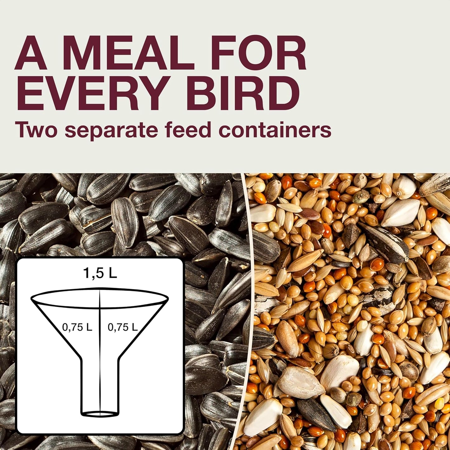 SWISSINNO Bird Feeders - No Mess Hanging Bird Feeder for Outdoors - Smart Birds Davos Spill Proof Wild Cardinal & Small Bird Feeder with Integrated Seed Catcher Tray - Dual Chamber - Light Grey