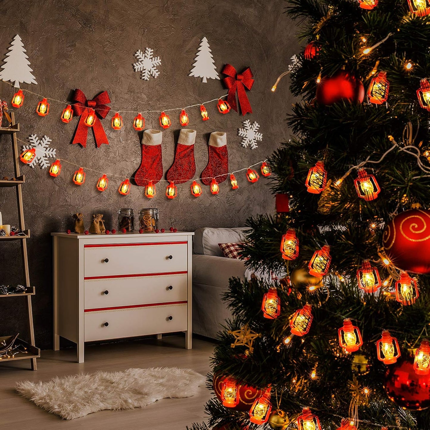 AceList 30 LED Red Lantern String Lights for Bedroom Patio Garden Holiday Home Indoor Decorations, Mini Kerosene Lights String (Warm White Light)
