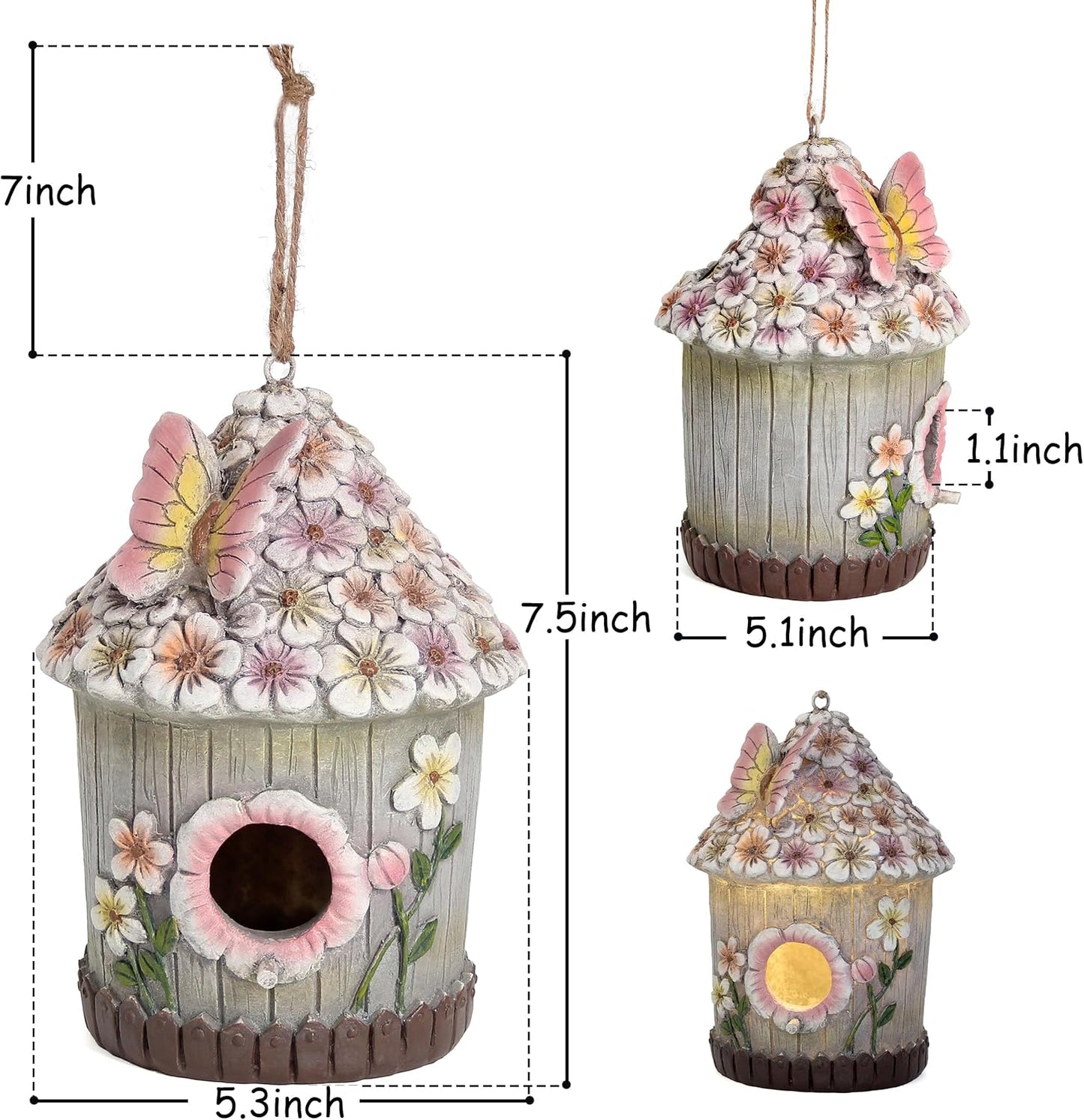 Hanging Bird House for Outdoor with Solar Light, Nesting Box Garden Re