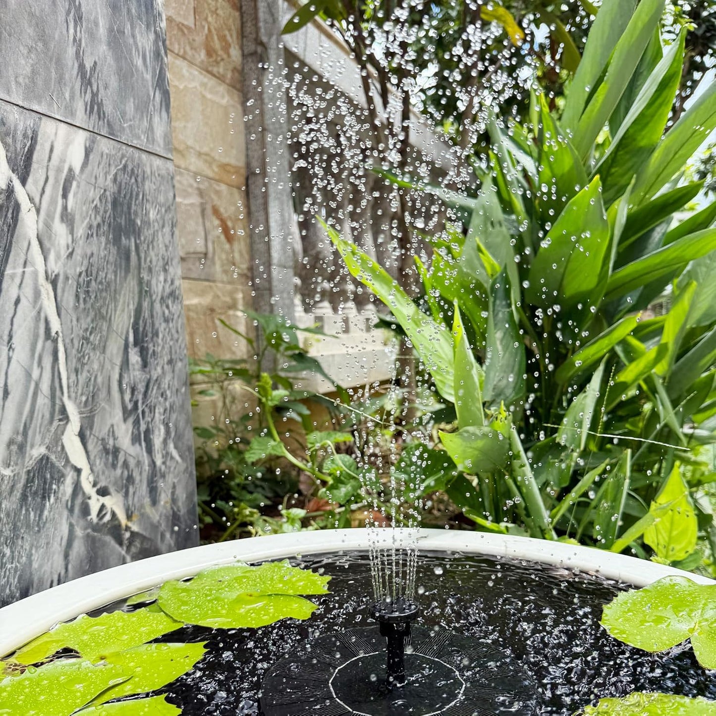 Solar Bird Bath Fountain,1.4W Solar Fountain Pump with 6 Nozzles, Free Standing Floating Solar Powered Water Fountains Pump for Bird Bath, Garden, Pond, Outdoor Decoration
