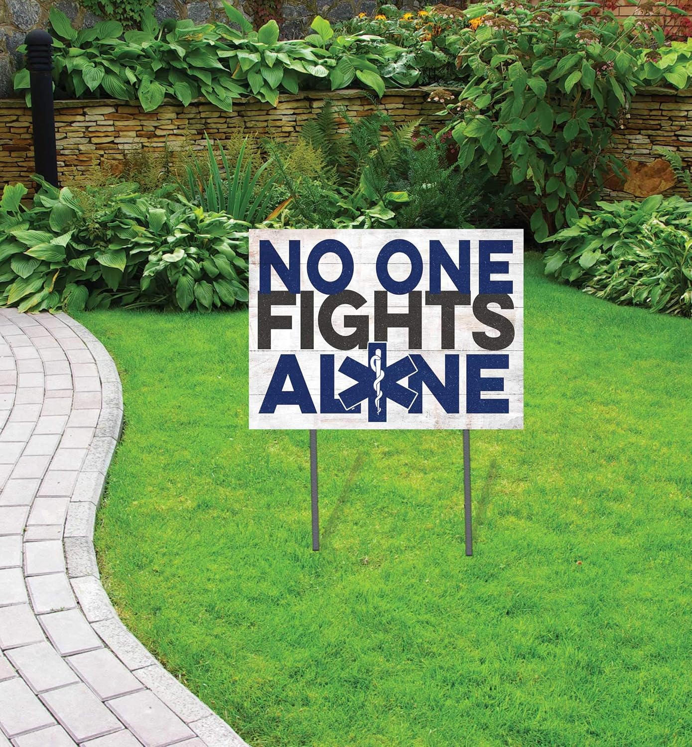 KH Sports Fan 18x24 No One Fights Alone Healthcare Lawn Sign, Multicolor