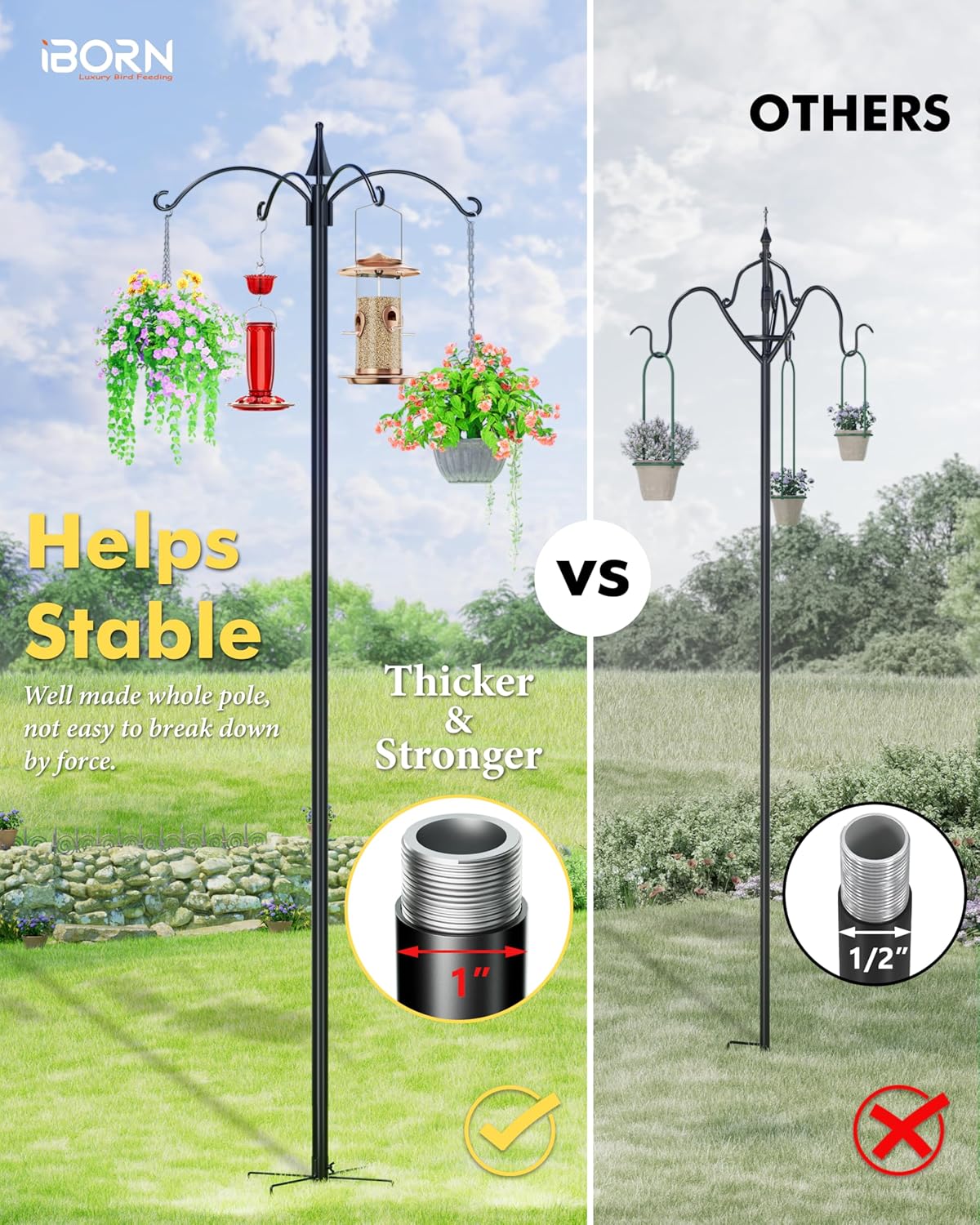 iBorn Bird Feeders Hanging Station 78Inch Wild Bird Feeding Station Po