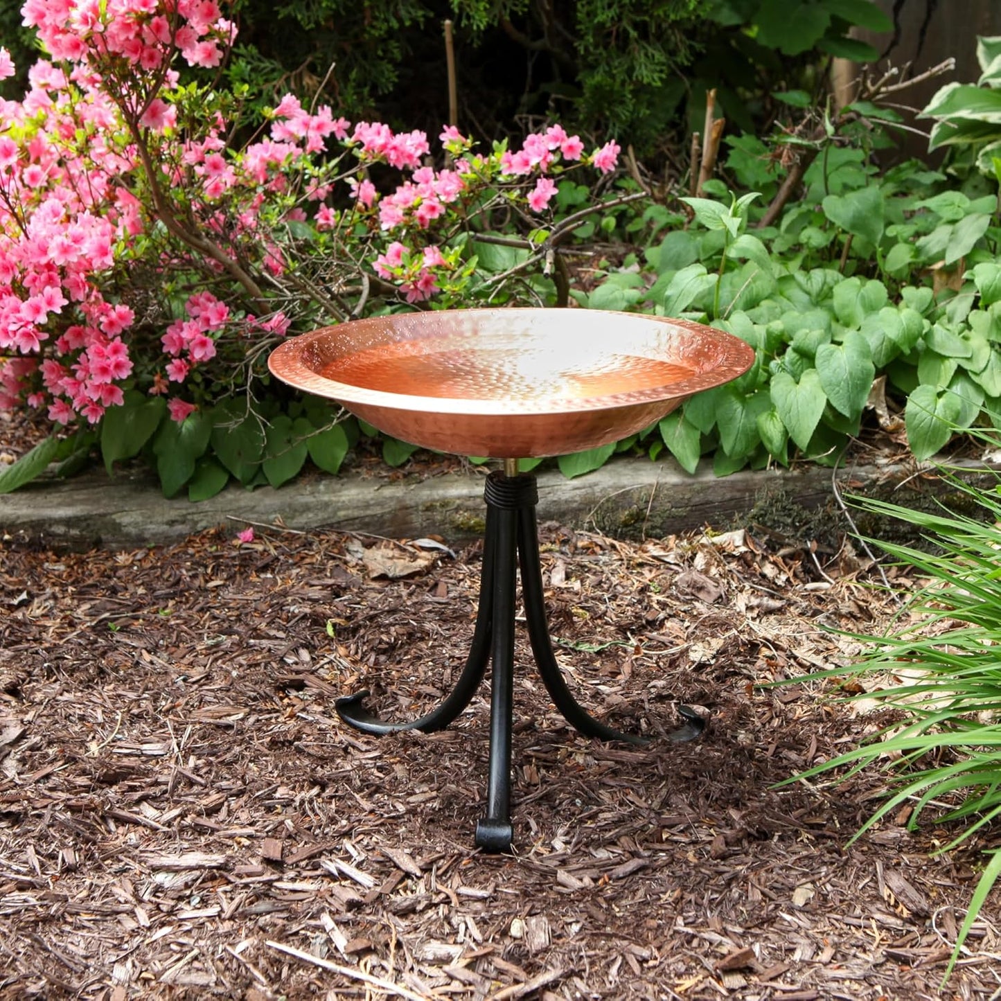 Achla Designs 201-4017 Hammered Solid Tripod Stand Birdbath, Satin Copper