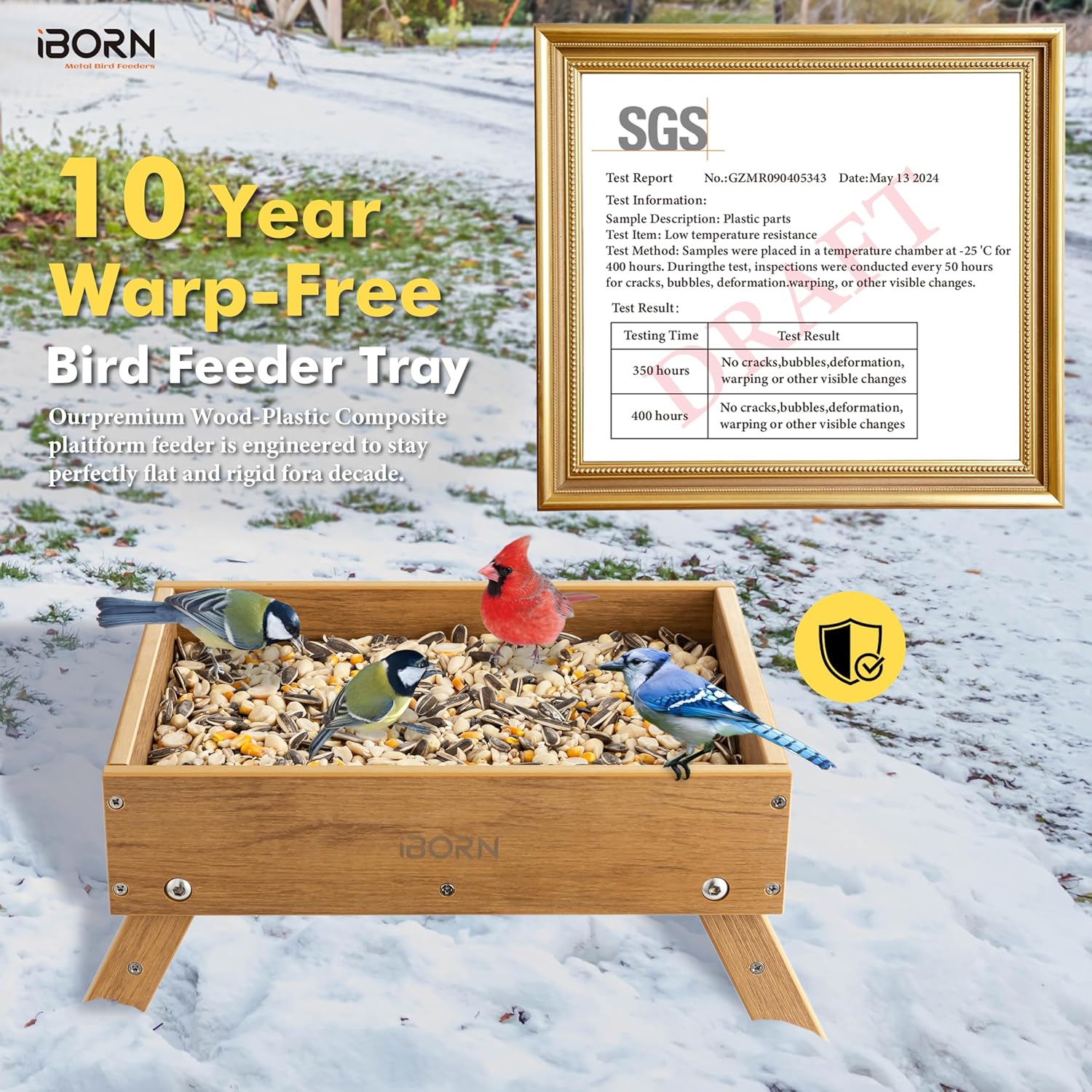 iBorn Ground Bird Feeder, Bird & Squirrel Platform Feeder for Outdoors