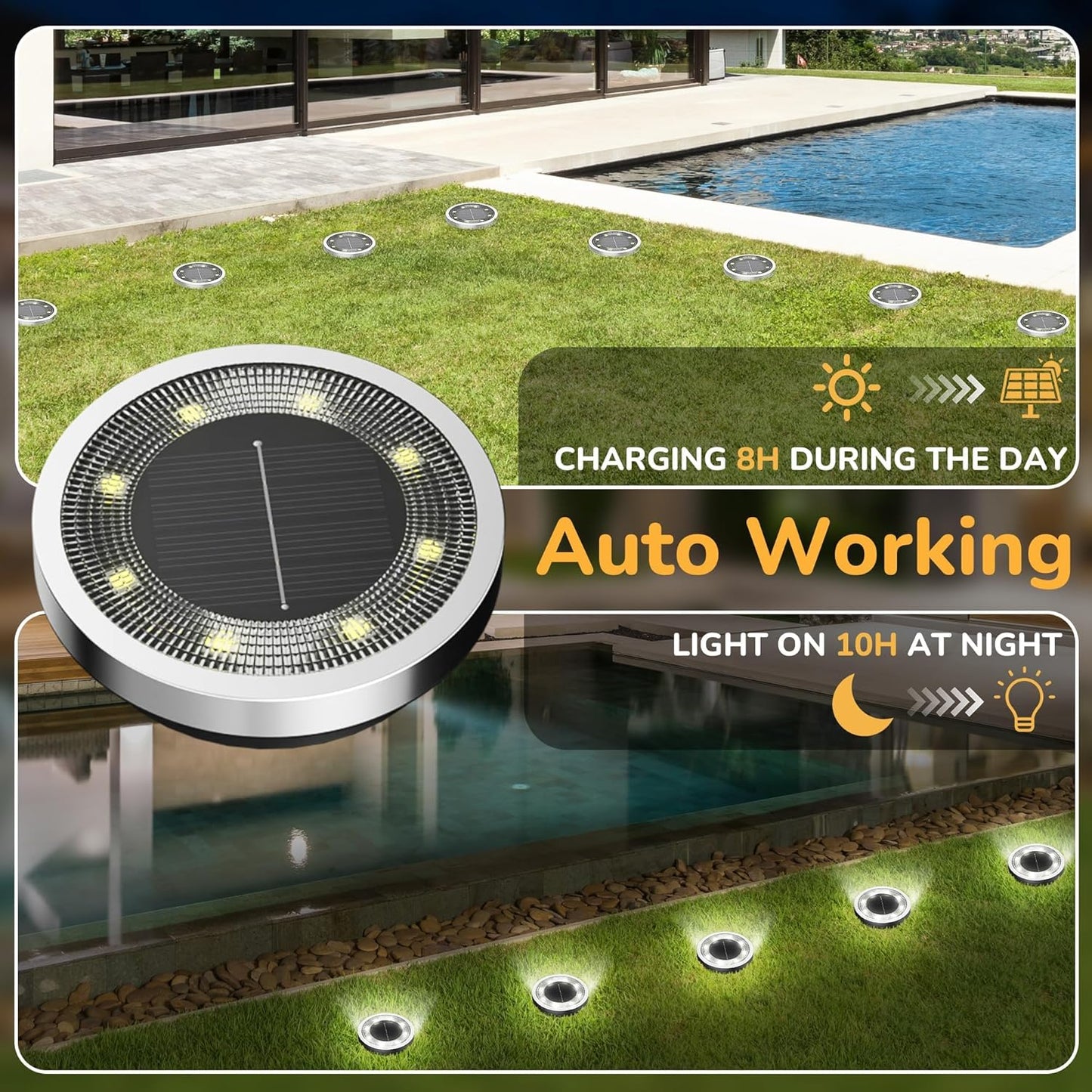 INCX Solar Ground Lights,16 Pack Solar Lights Outdoor Waterproof, Sola