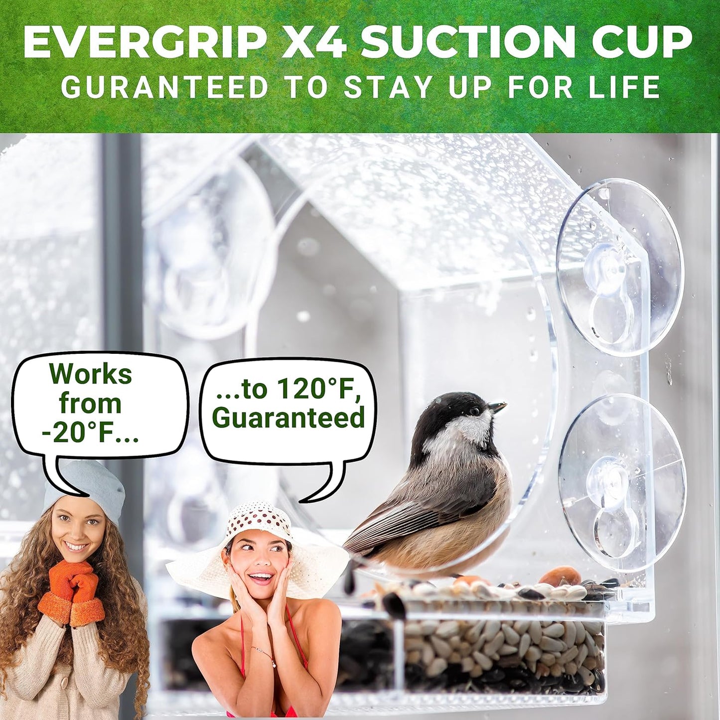 Nature Anywhere Window Bird Feeder - Weather Proof Transparent Acrylic Bird Feeders for Outdoors - Enhanced Suction Grip, Bird Watching for Cats, Easy-to-Clean, Outdoor Birdhouse Feeder (1 Unit)