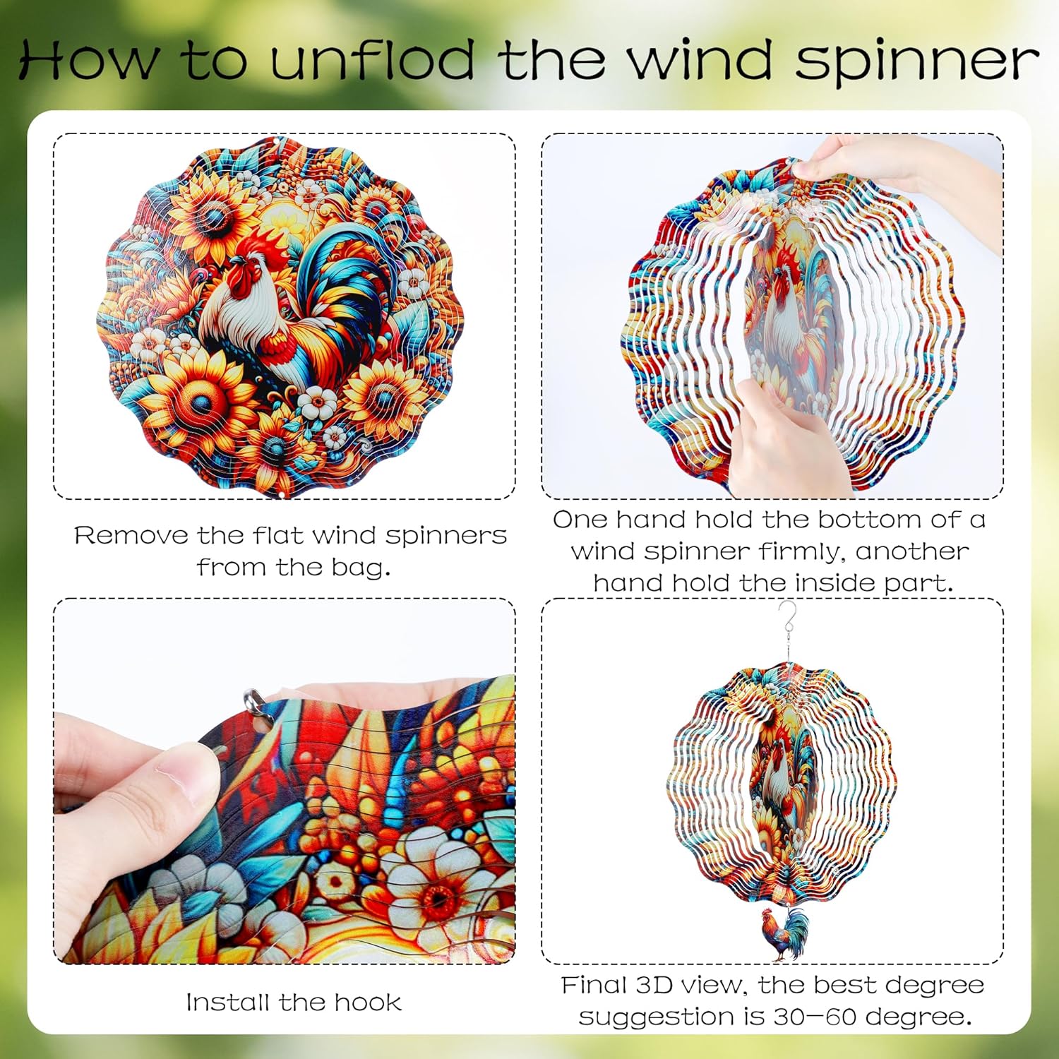 Chicken Wind Spinners Outdoor - Rooster Decor Hanging Kinetic Sculptur