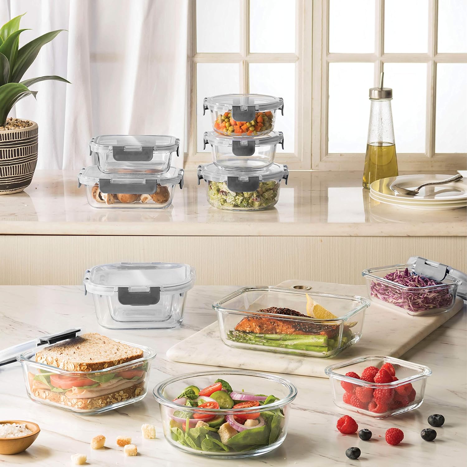 FineDine 24 Piece Premium Borosilicate Glass Meal Prep Containers Glas