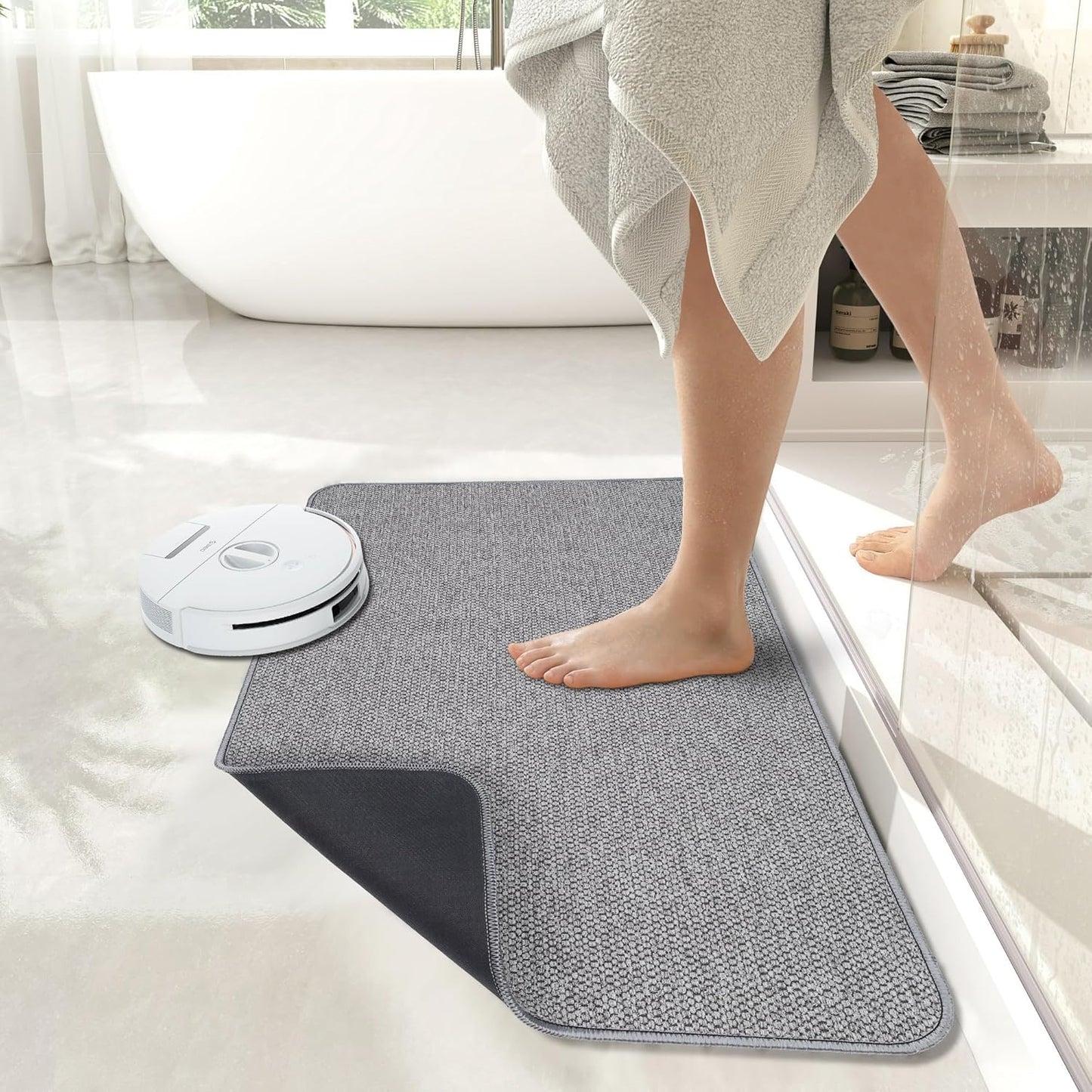 Bath Mat,Ultra Thin Bathroom Rugs,Rubber Bath Mats for Bathroom,No Sli