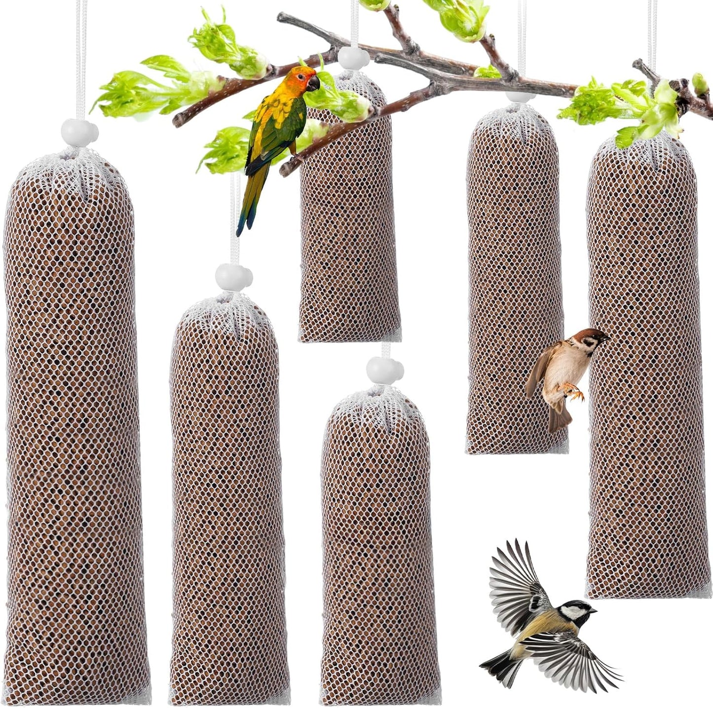 6 pcs Finch Sock, White Finch Sock Feeder for Outdoor Hanging Bird Feeding Bag Niger Seed Feeder Set for Small Wild Birds
