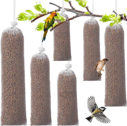 6 pcs Finch Sock, White Finch Sock Feeder for Outdoor Hanging Bird Feeding Bag Niger Seed Feeder Set for Small Wild Birds
