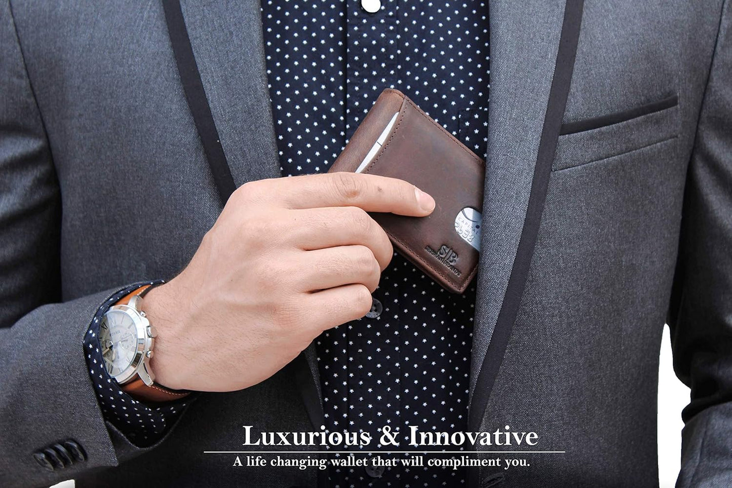SERMAN BRANDS RFID Blocking Slim Bifold Genuine Leather Minimalist Fro