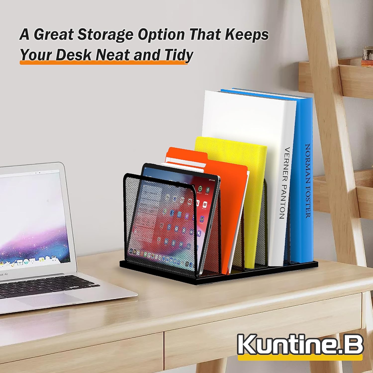 Kuntine.B Desk File Organizer 5 Sections Upright Mesh Desktop Organize