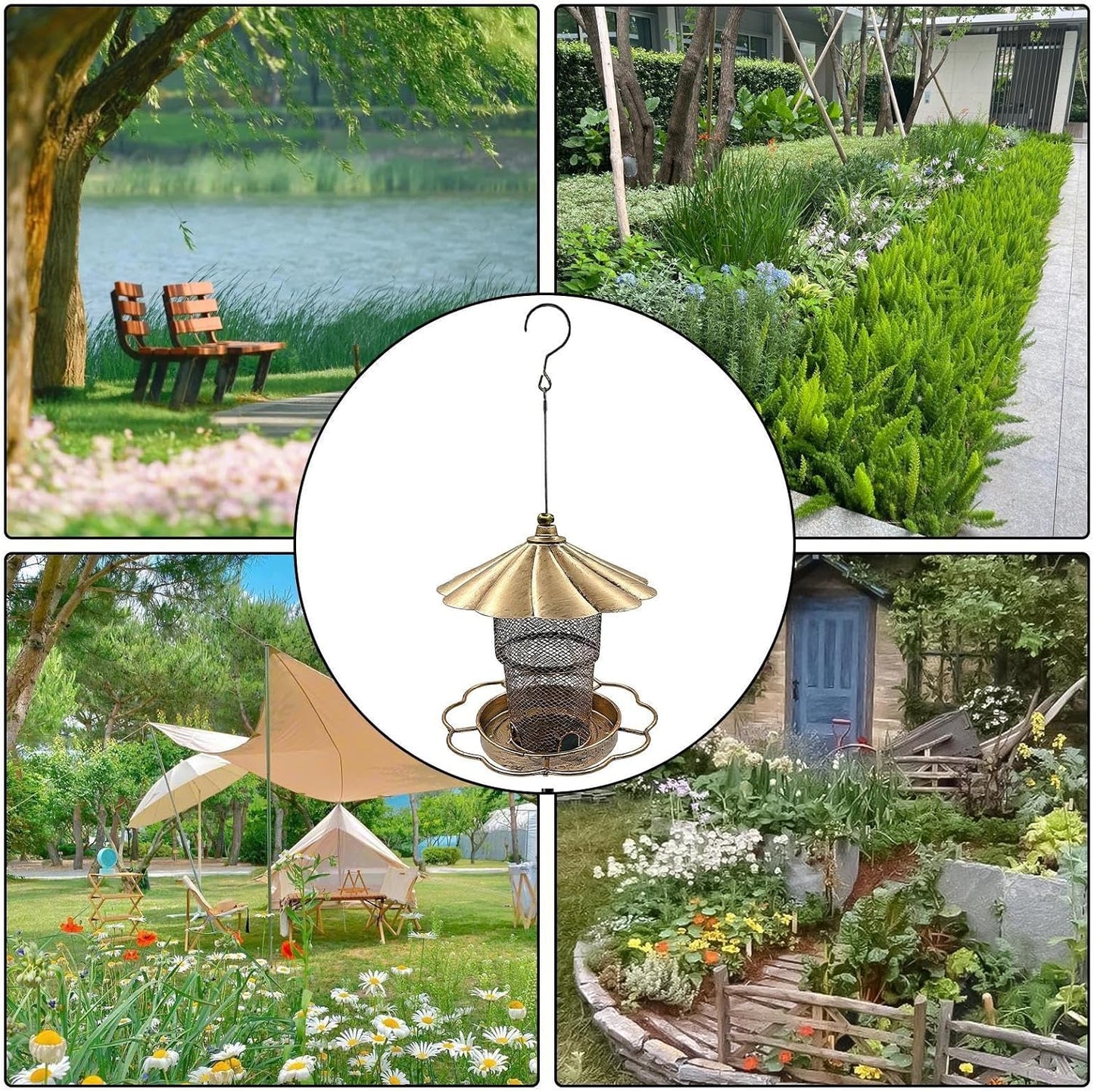 Outdoor Bird Feeder, Squirrel Proof Metal Feeding Station, Large Capac