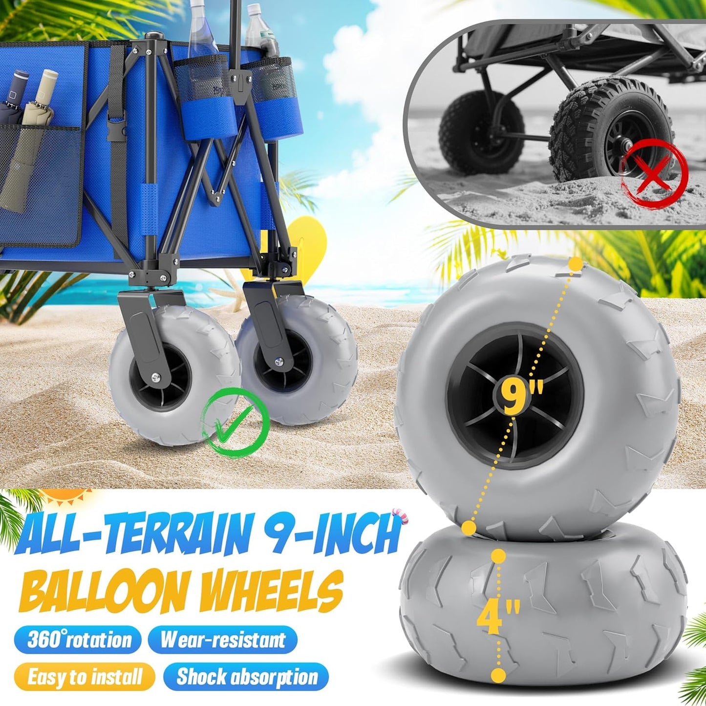Beach Wagon with Big Wheels for Sand, 350lbs Heavy Duty Folding Wagon,