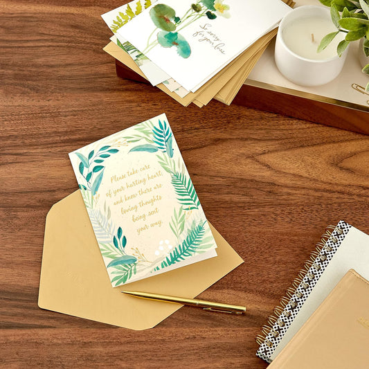 Hallmark Sympathy Cards Assortment, Watercolor Greenery (12 Assorted Thinking of You Cards with Envelopes)