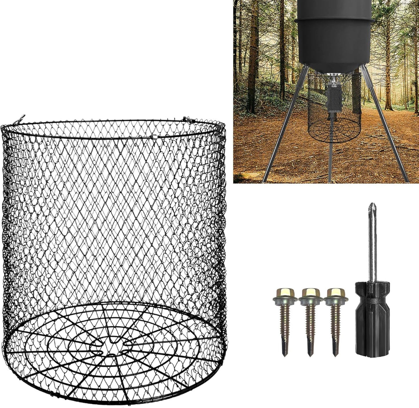 Foldable Deer Feeder Varmint Guard, 13x12 in Stainless Steel Deer Feeder Protective Guards Cage for Outdoor Fores, Keep Raccoon Squirrels Birds Away from Your Feeder