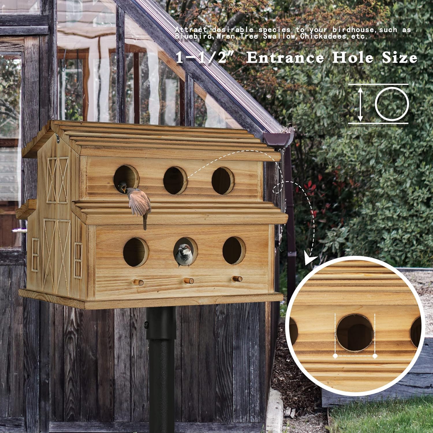 Bird Houses for Outside,6 Hole Outdoor Bird House - Room for 6 Bird Fa